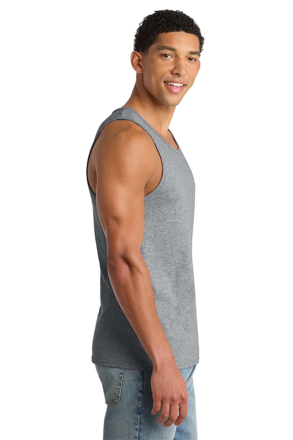 Port & Company PC54TT Mens Core Tank Top Heather Grey Model Side