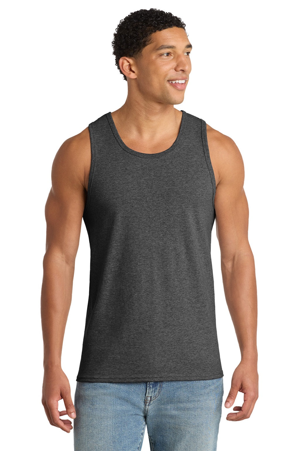Port & Company PC54TT Mens Core Tank Top Heather Dark Grey Model Front