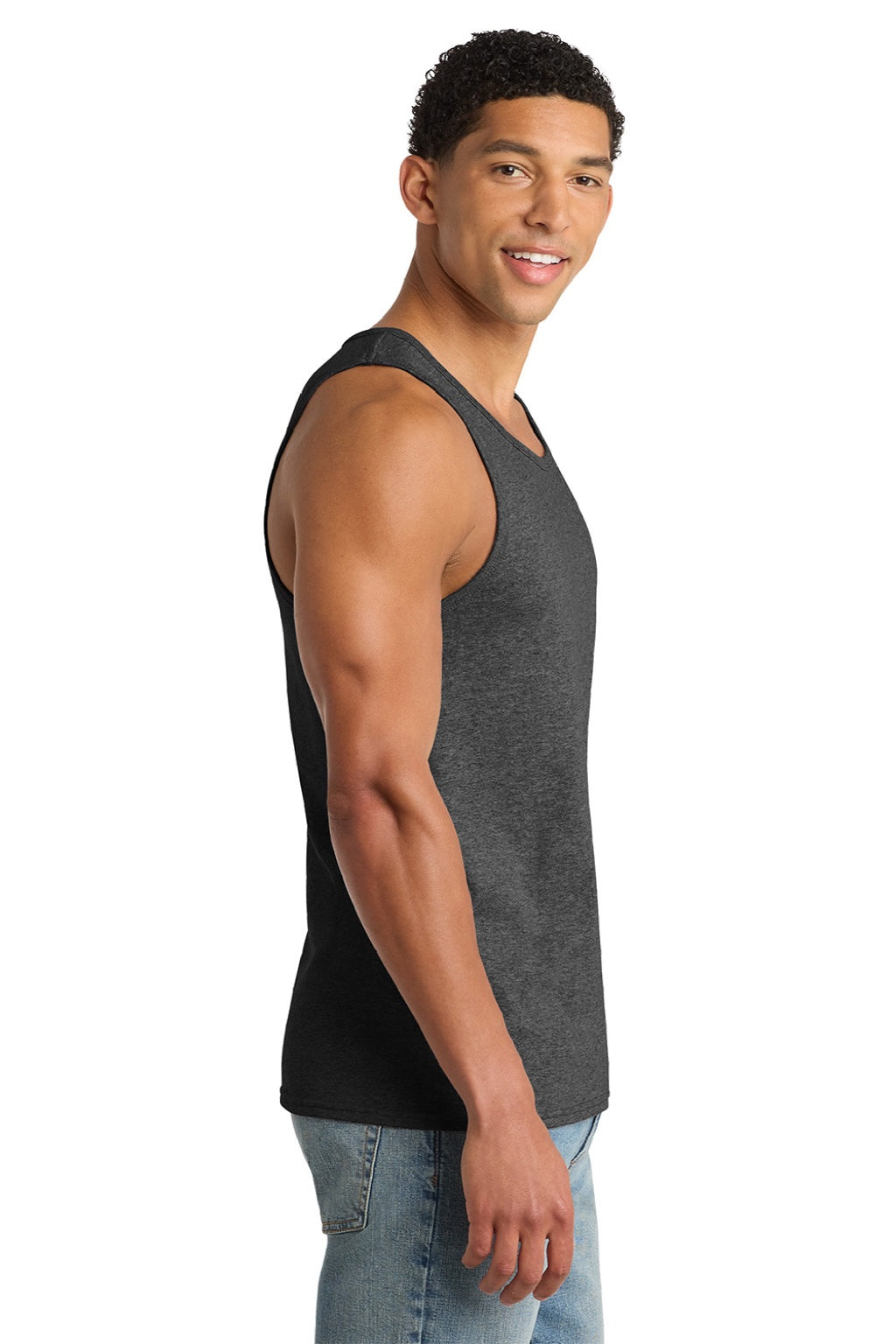 Port & Company PC54TT Mens Core Tank Top Heather Dark Grey Model Side