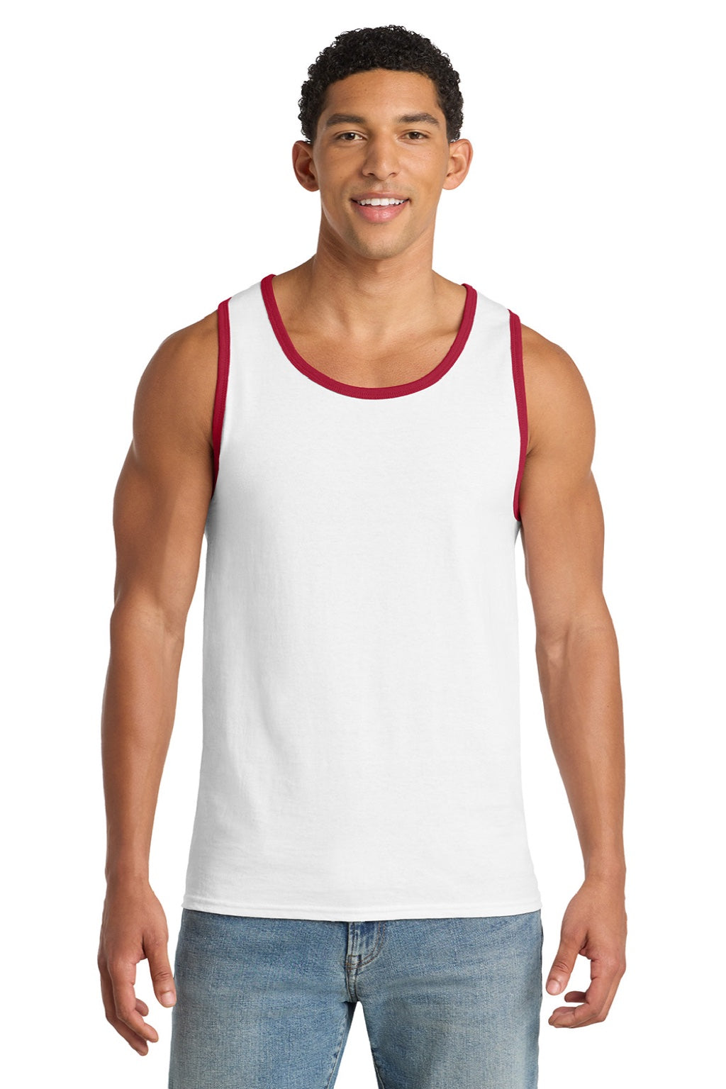 Port & Company PC54TT Mens Core Tank Top White/Red Model Front