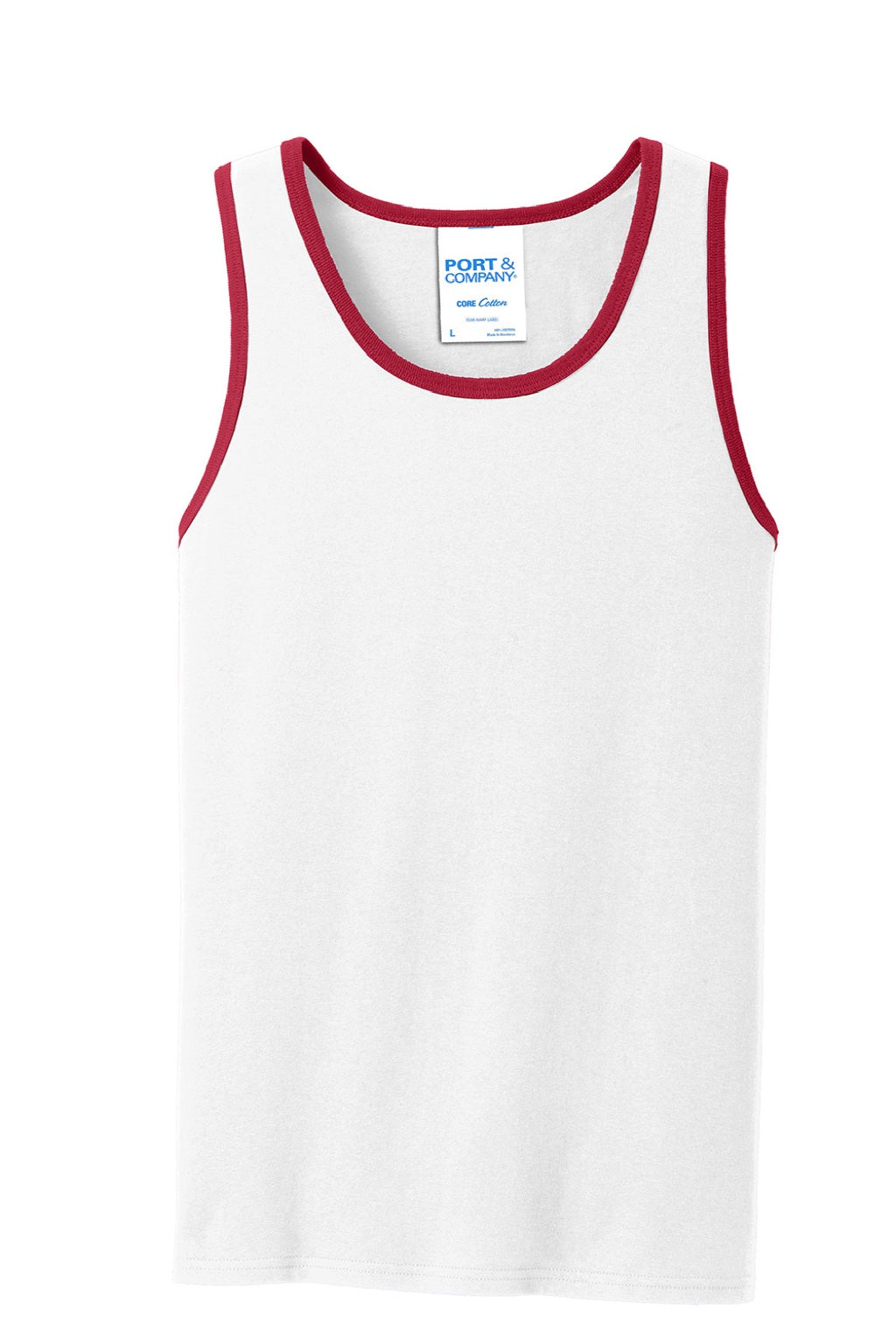 Port & Company PC54TT Core Cotton Tank Top - White/ Red - L Port & Company PC54TT Core Cotton Tank Top - White/ Red - L