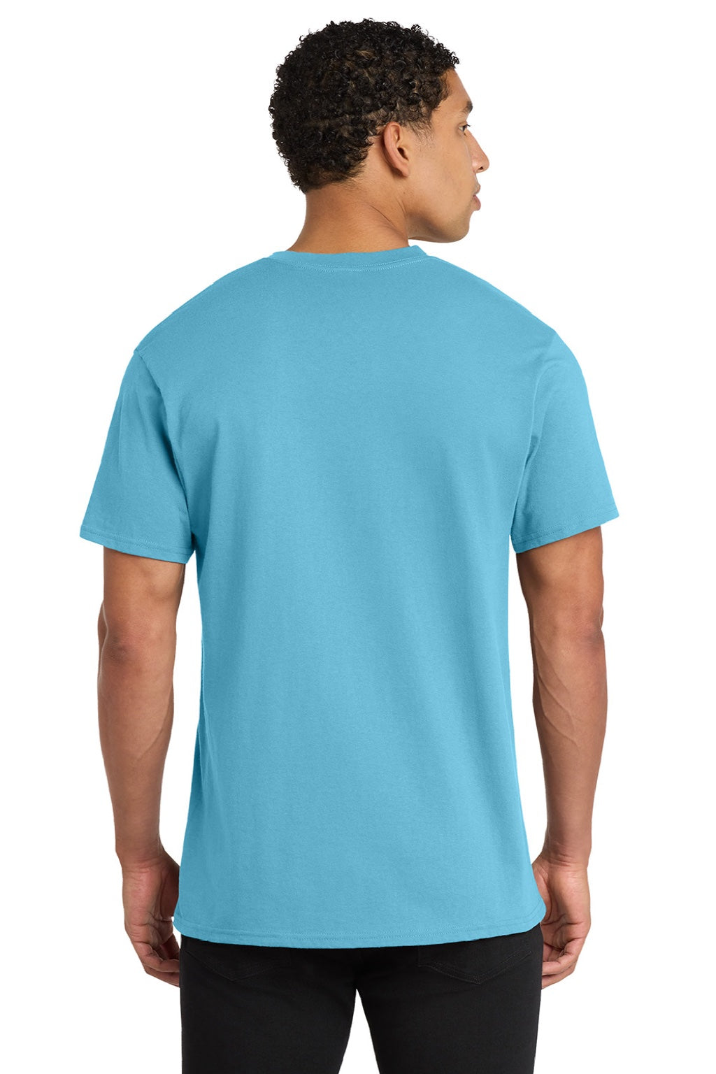 Port & Company PC54V Mens Core Short Sleeve V-Neck T-Shirt Aquatic Blue Model Back