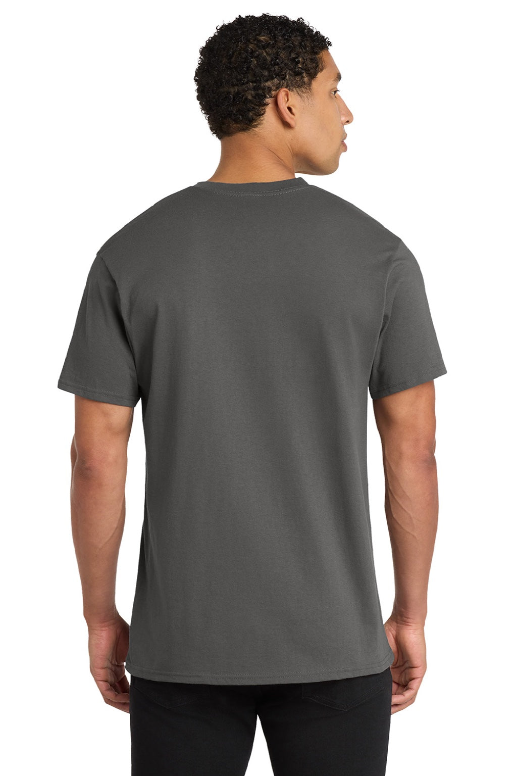 Port & Company PC54V Mens Core Short Sleeve V-Neck T-Shirt Charcoal Grey Model Back