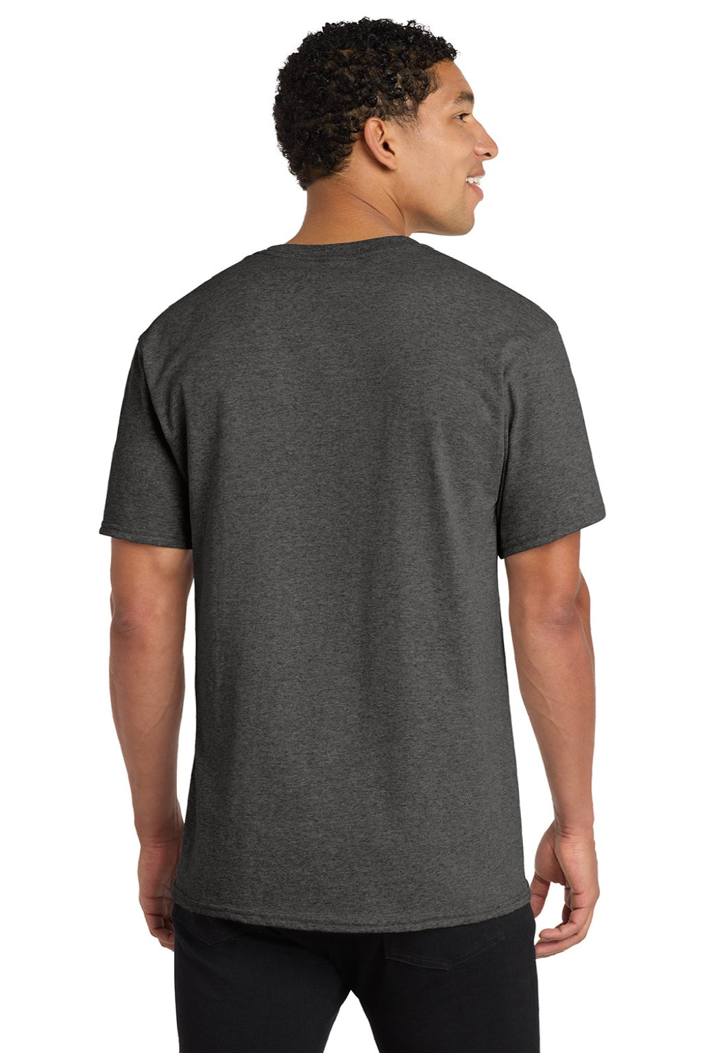 Port & Company PC54V Mens Core Short Sleeve V-Neck T-Shirt Heather Dark Grey Model Back