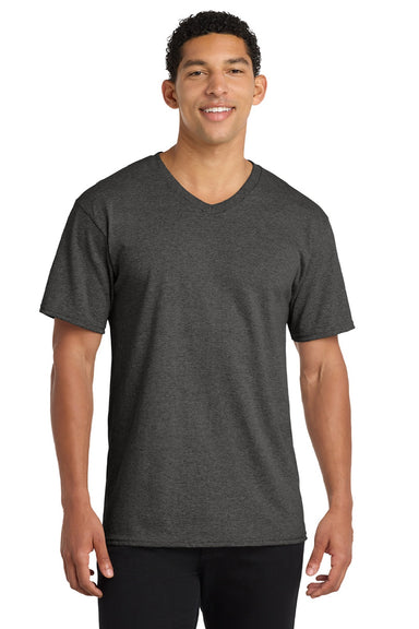 Port & Company PC54V Mens Core Short Sleeve V-Neck T-Shirt Heather Dark Grey Model Front