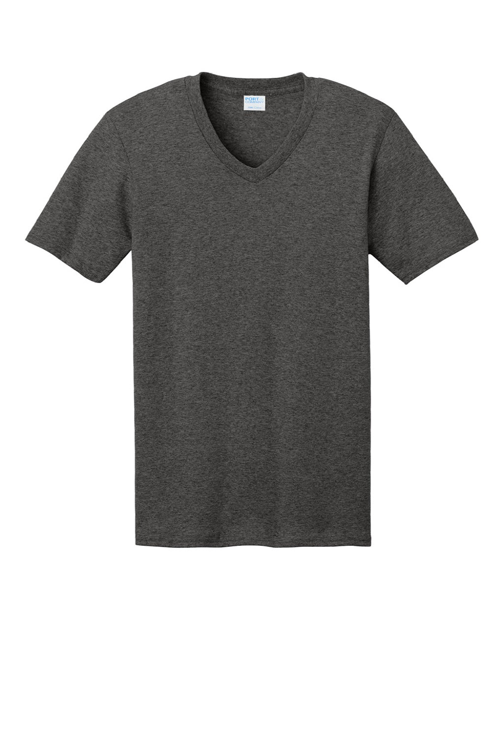 Port & Company PC54V Mens Core Short Sleeve V-Neck T-Shirt Heather Dark Grey Flat Front