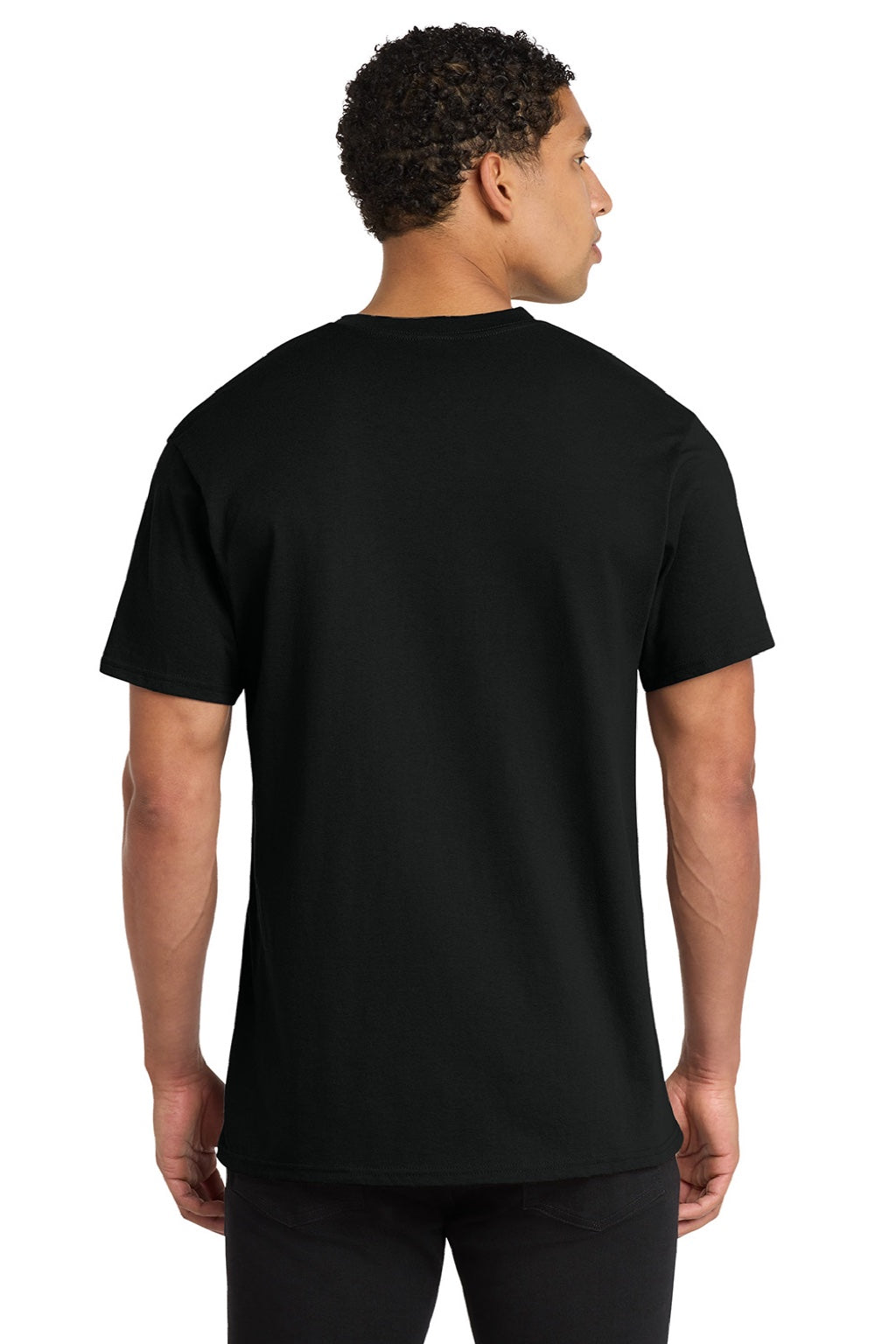 Port & Company PC54V Mens Core Short Sleeve V-Neck T-Shirt Jet Black Model Back
