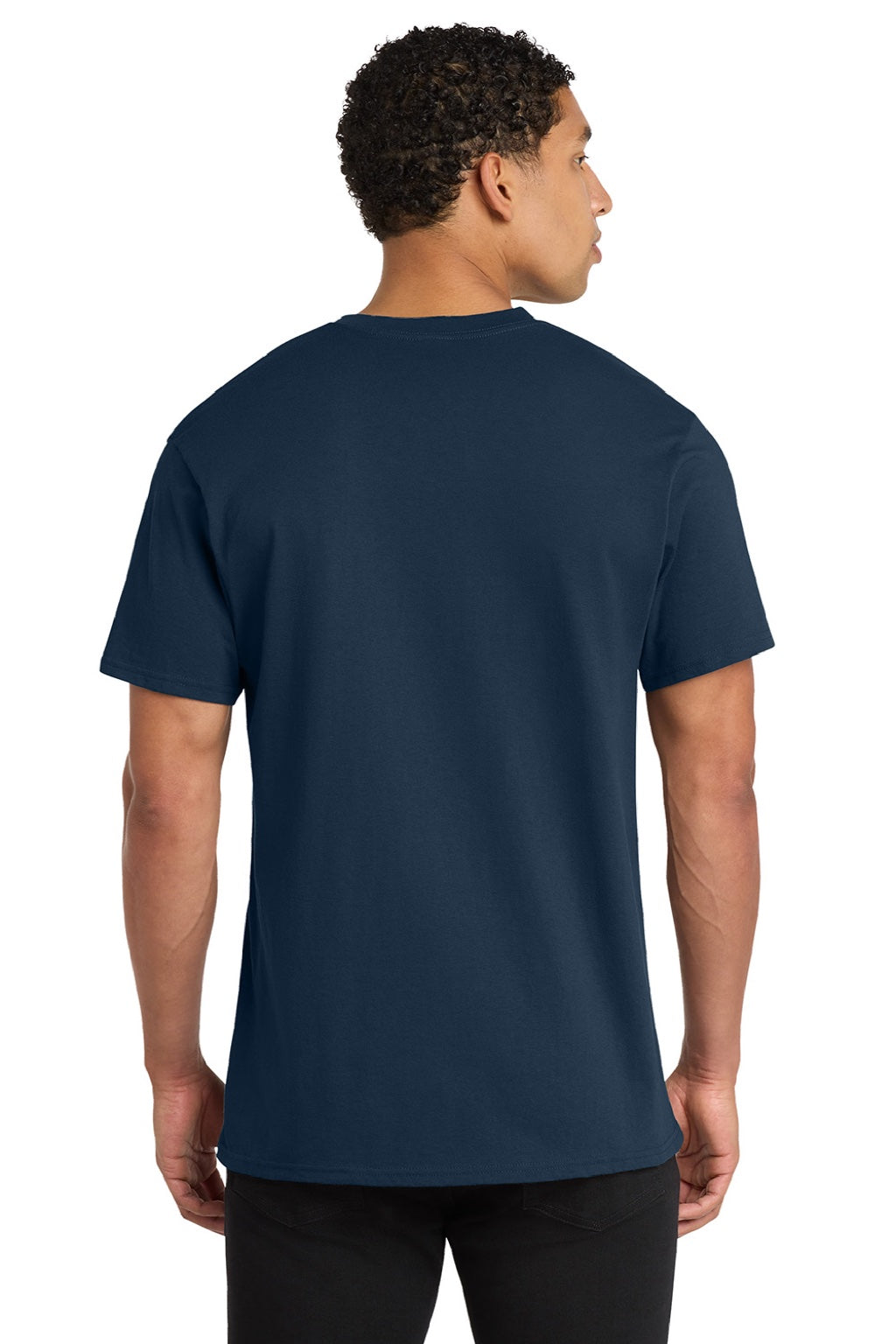 Port & Company PC54V Mens Core Short Sleeve V-Neck T-Shirt Navy Blue Model Back