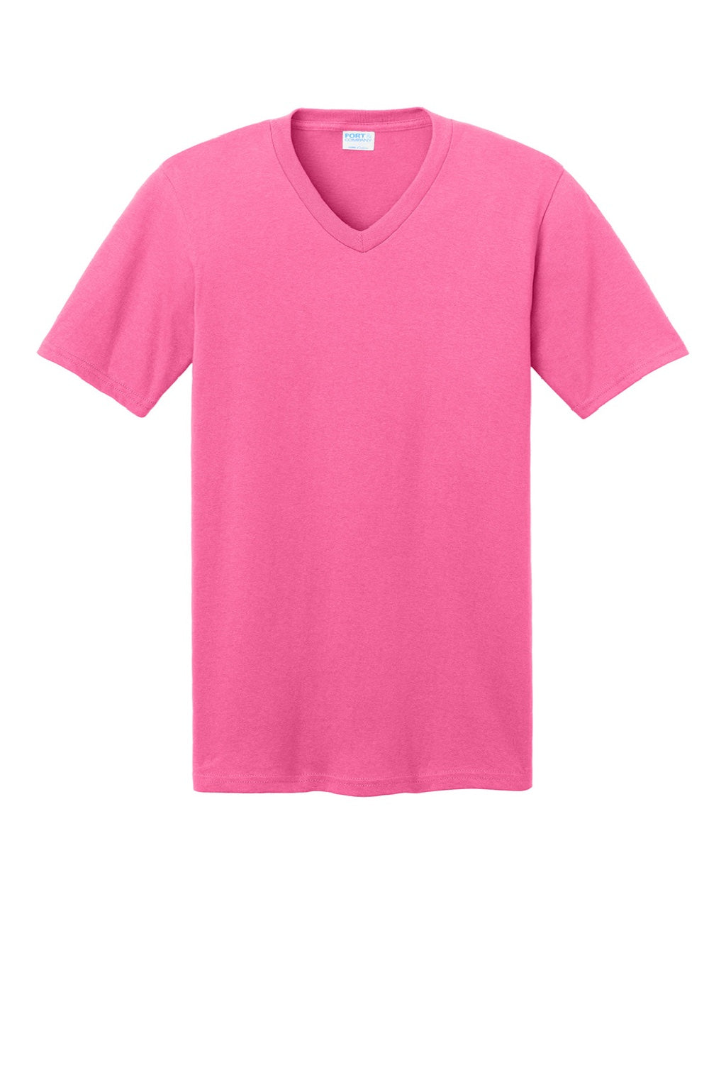 Port & Company PC54V Mens Core Short Sleeve V-Neck T-Shirt Neon Pink Flat Front