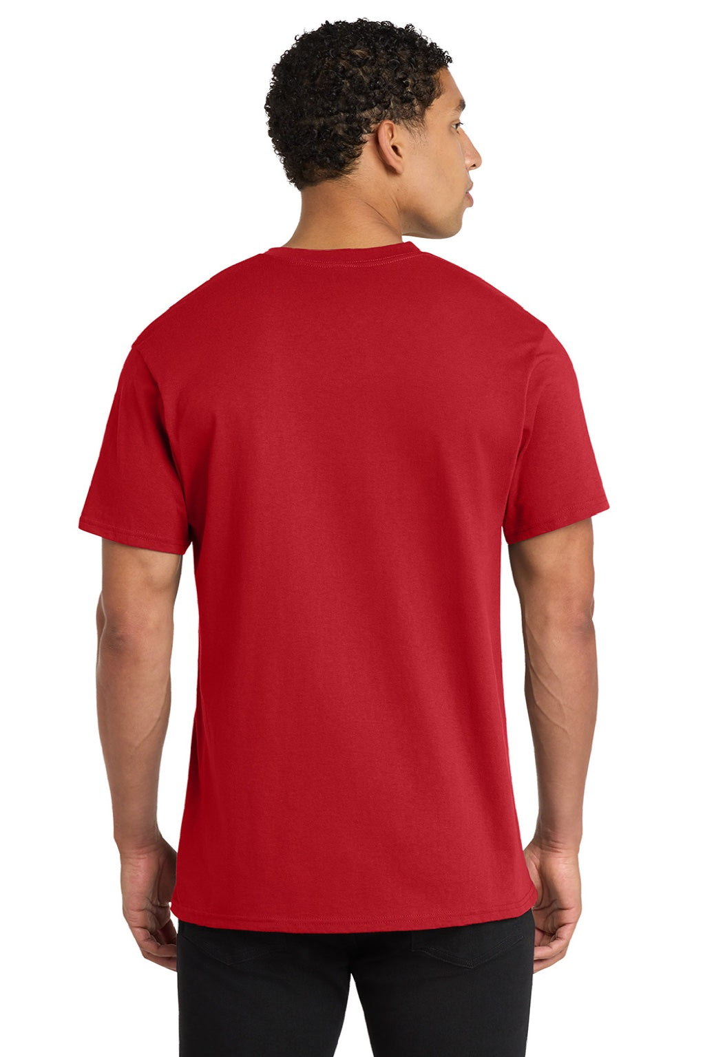 Port & Company PC54V Mens Core Short Sleeve V-Neck T-Shirt Red Model Back
