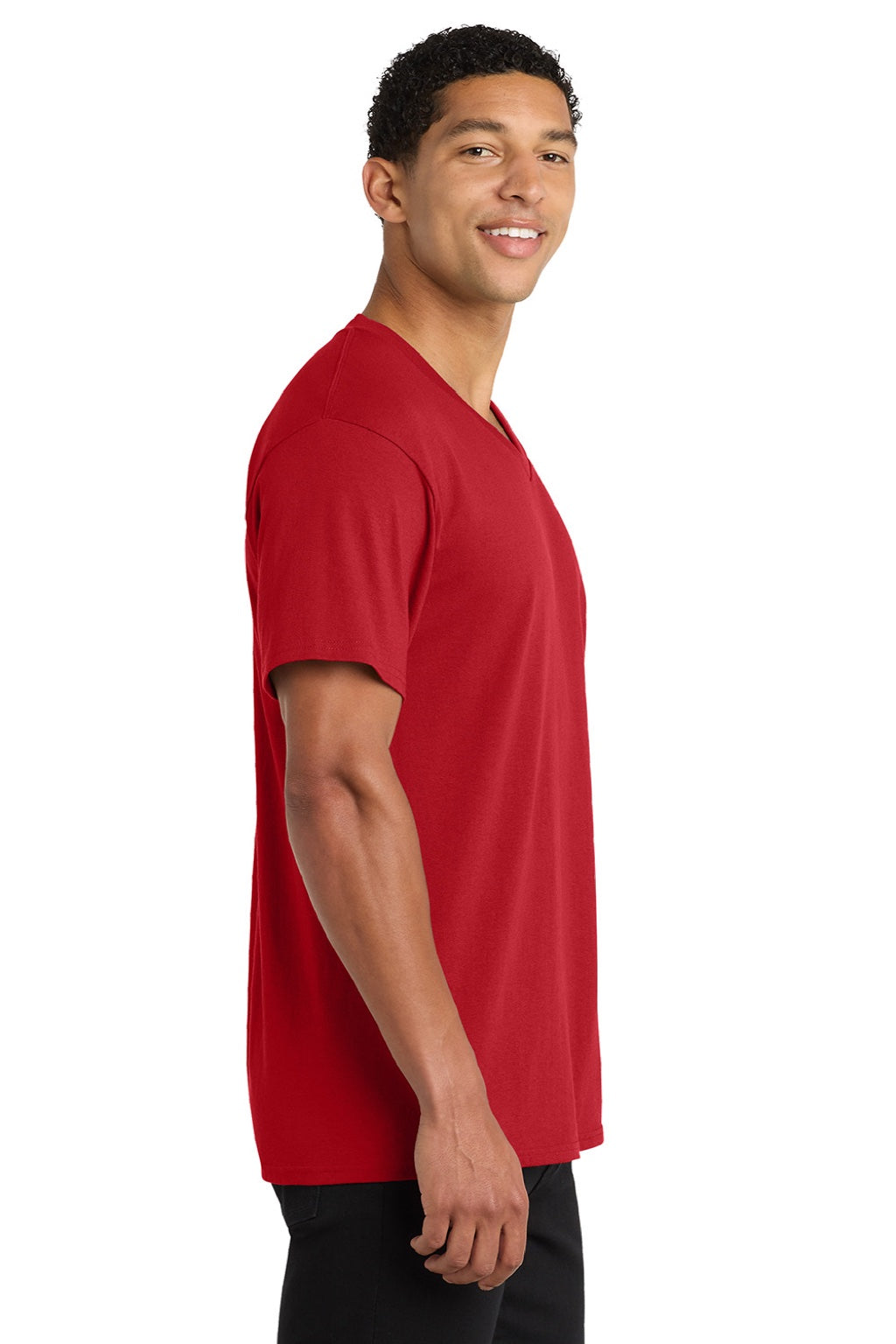 Port & Company PC54V Mens Core Short Sleeve V-Neck T-Shirt Red Model Side