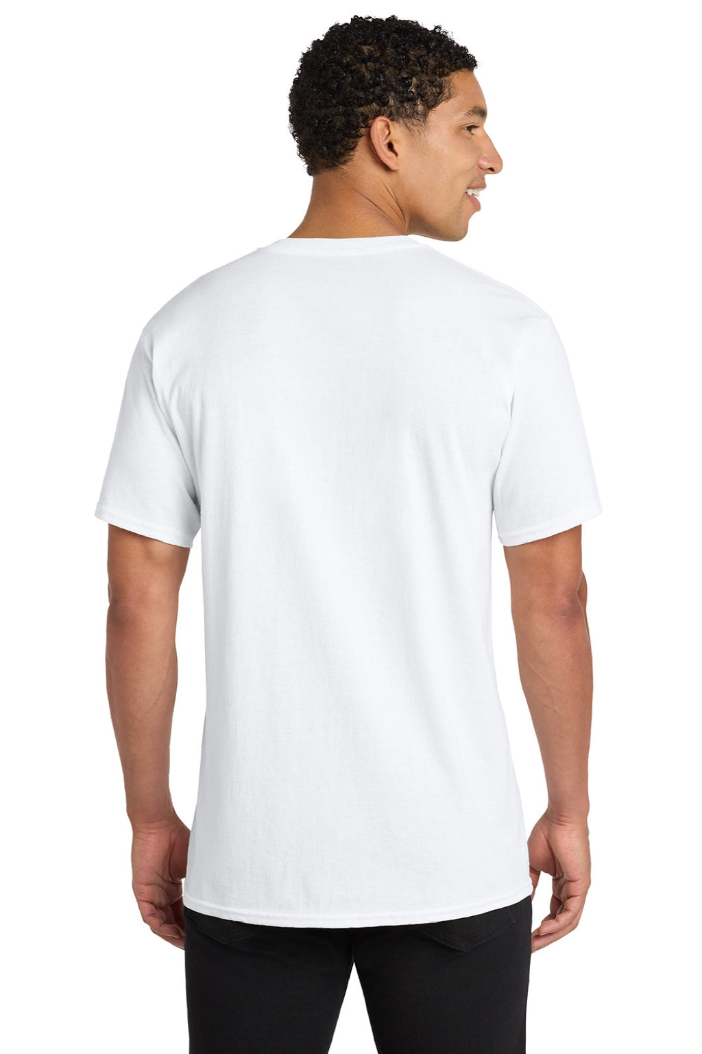 Port & Company PC54V Mens Core Short Sleeve V-Neck T-Shirt White Model Back