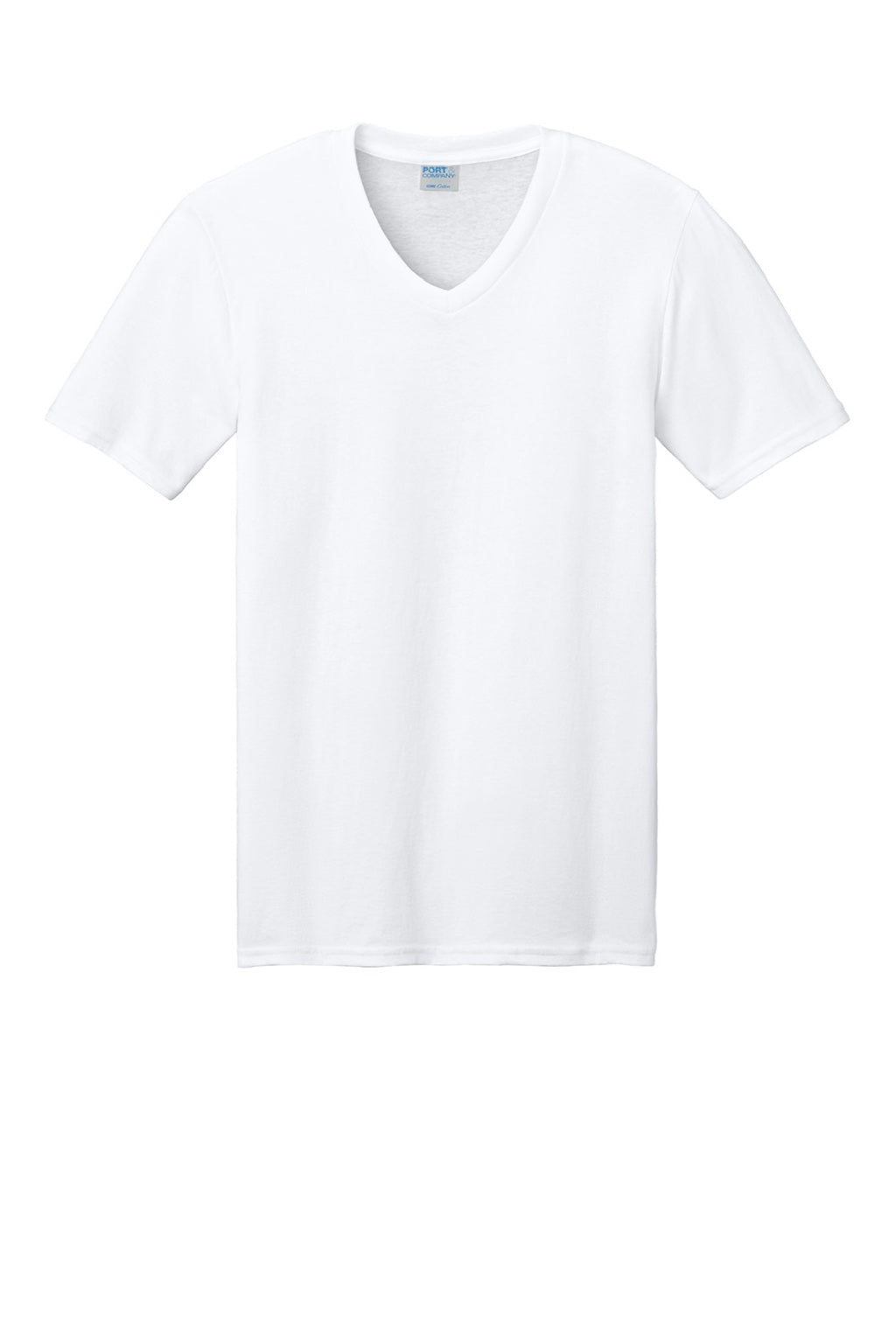 Port & Company PC54V Mens Core Short Sleeve V-Neck T-Shirt White Flat Front