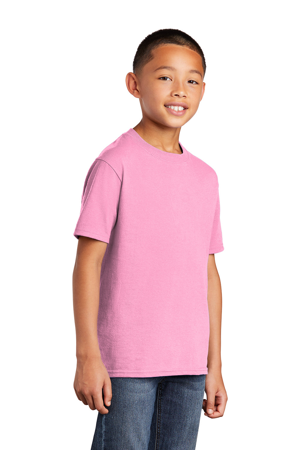 Port & Company PC54Y Youth Core Short Sleeve Crewneck T-Shirt Candy Pink Model 3q