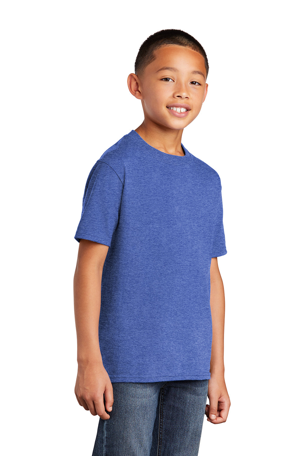 Port & Company PC54Y Youth Core Short Sleeve Crewneck T-Shirt Heather Royal Blue Model 3q