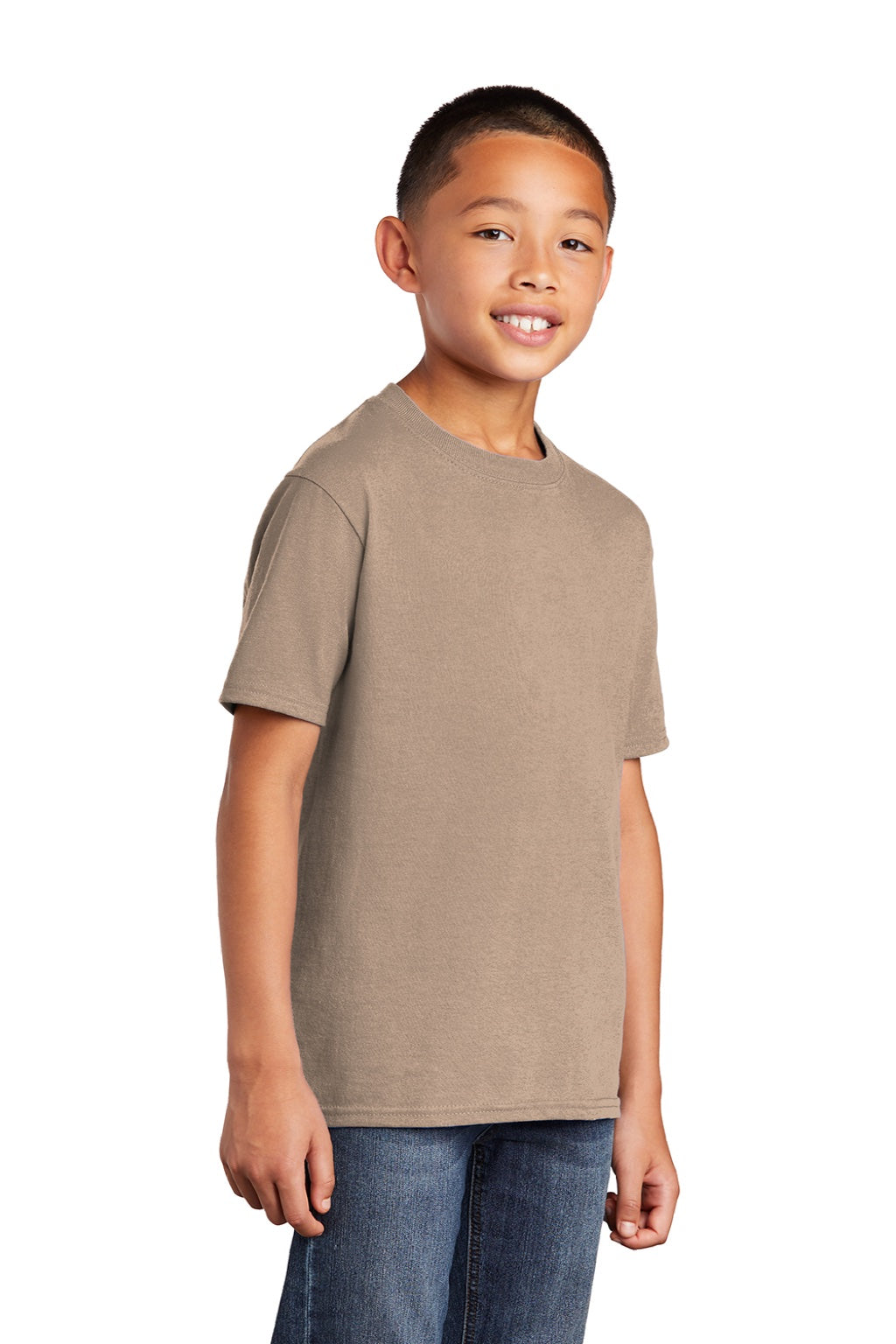 Port & Company PC54Y Youth Core Short Sleeve Crewneck T-Shirt Sand Brown Model 3q