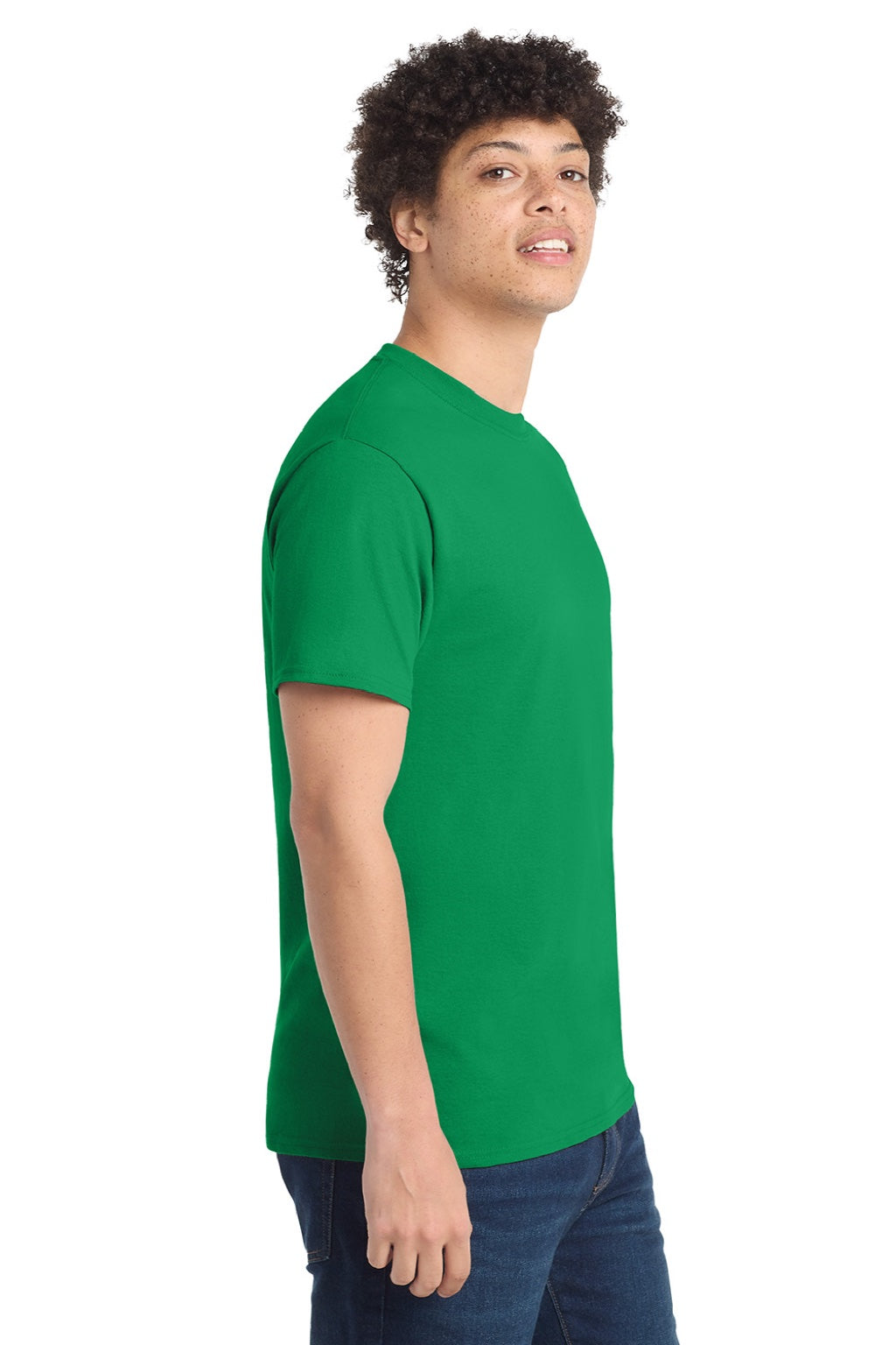 Port & Company PC54/PC54T Mens Core Short Sleeve Crewneck T-Shirt Athletic Kelly Green Model Side