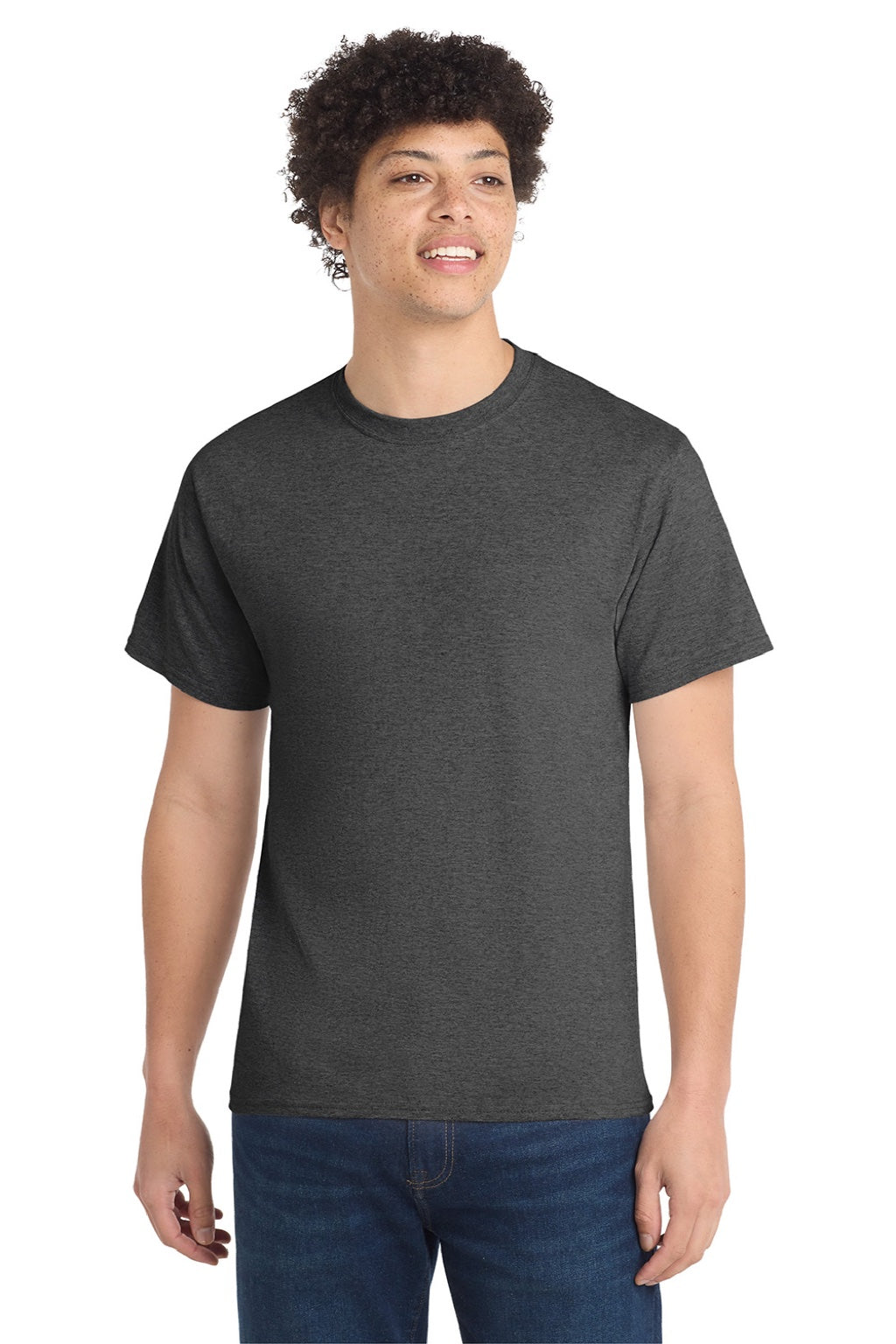 Port & Company PC54/PC54T Mens Core Short Sleeve Crewneck T-Shirt Heather Black Model Front