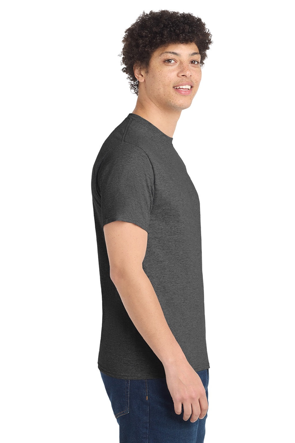Port & Company PC54/PC54T Mens Core Short Sleeve Crewneck T-Shirt Heather Black Model Side