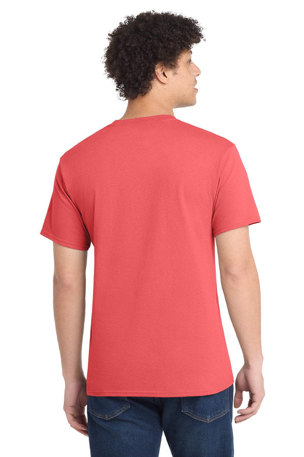 Port & Company PC54/PC54T Mens Core Short Sleeve Crewneck T-Shirt Coral Model Back