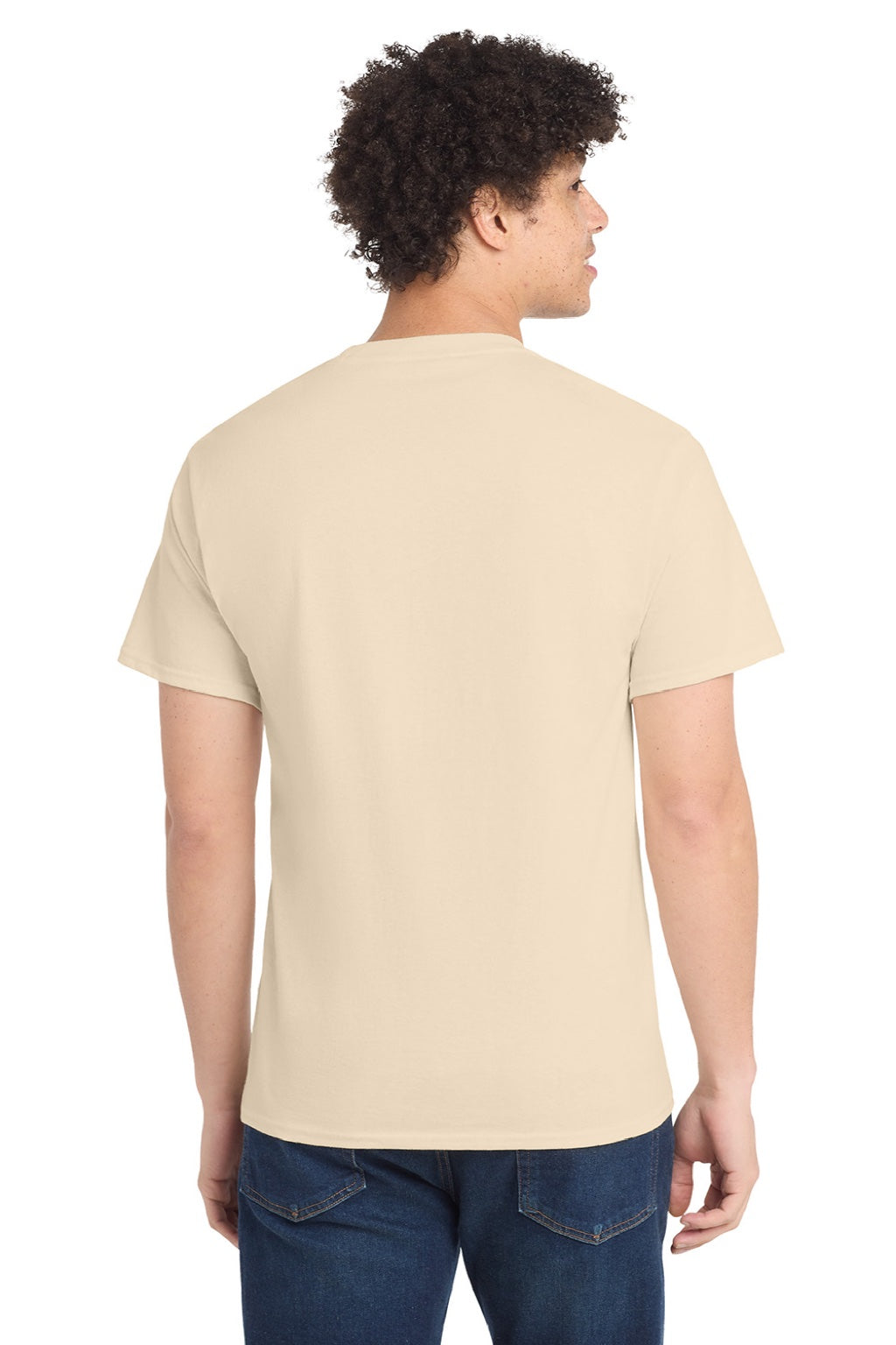 Port & Company PC54/PC54T Mens Core Short Sleeve Crewneck T-Shirt Cream Model Back