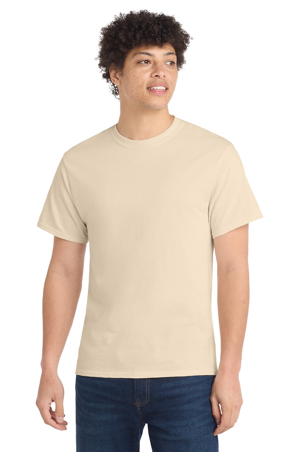Port & Company PC54/PC54T Mens Core Short Sleeve Crewneck T-Shirt Cream Model Front