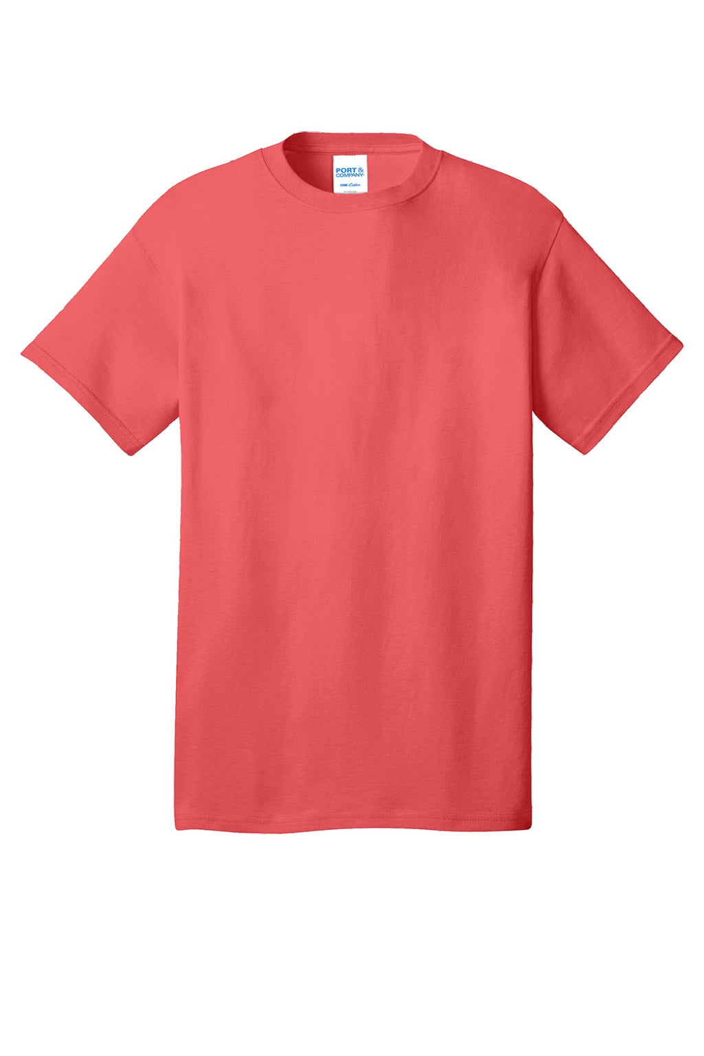 Port & Company PC54/PC54T Mens Core Short Sleeve Crewneck T-Shirt Coral Flat Front