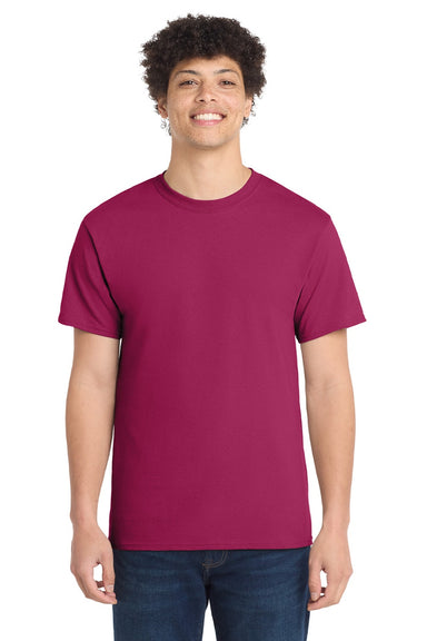 Port & Company PC54/PC54T Mens Core Short Sleeve Crewneck T-Shirt Flush Pink Model Front