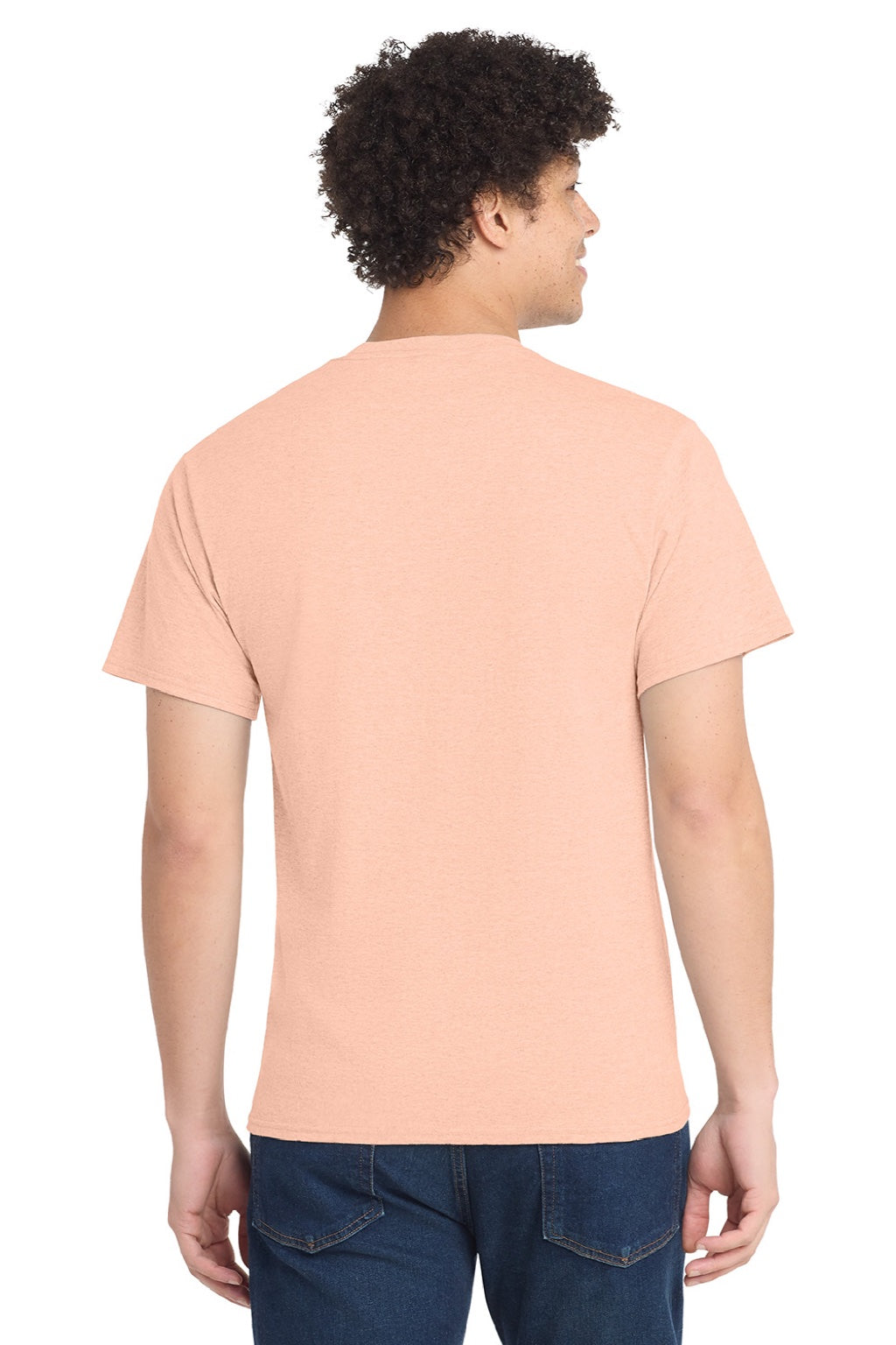 Port & Company PC54/PC54T Mens Core Short Sleeve Crewneck T-Shirt Heather Dusty Peach Model Back