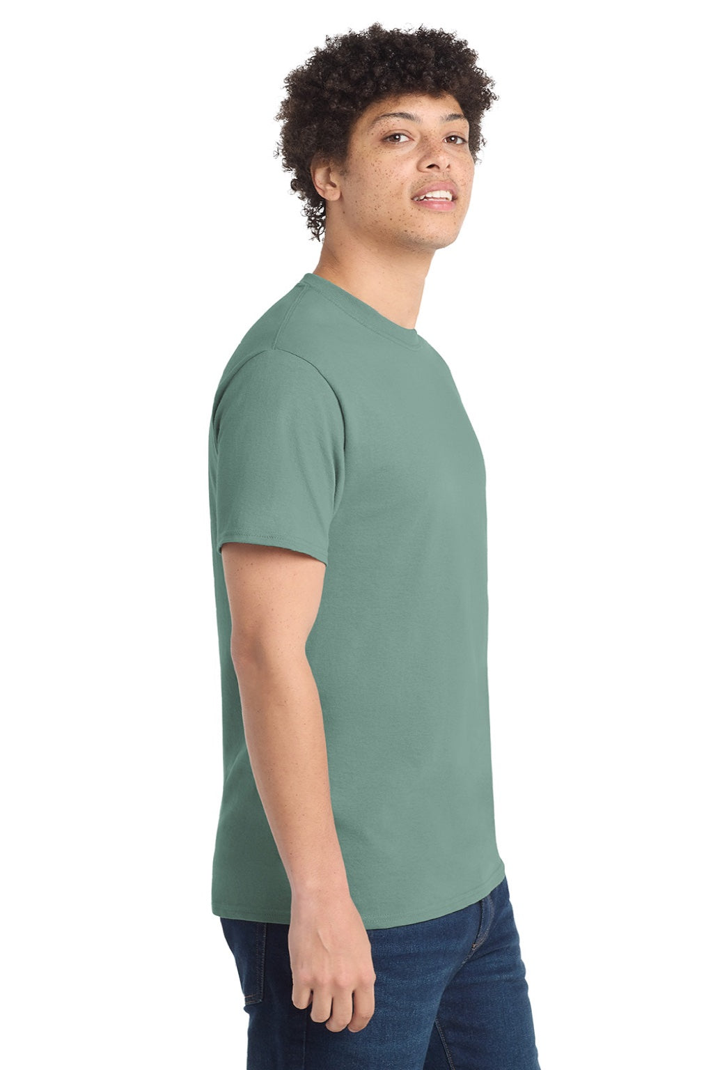 Port & Company PC54/PC54T Mens Core Short Sleeve Crewneck T-Shirt Laurel Green Model Side