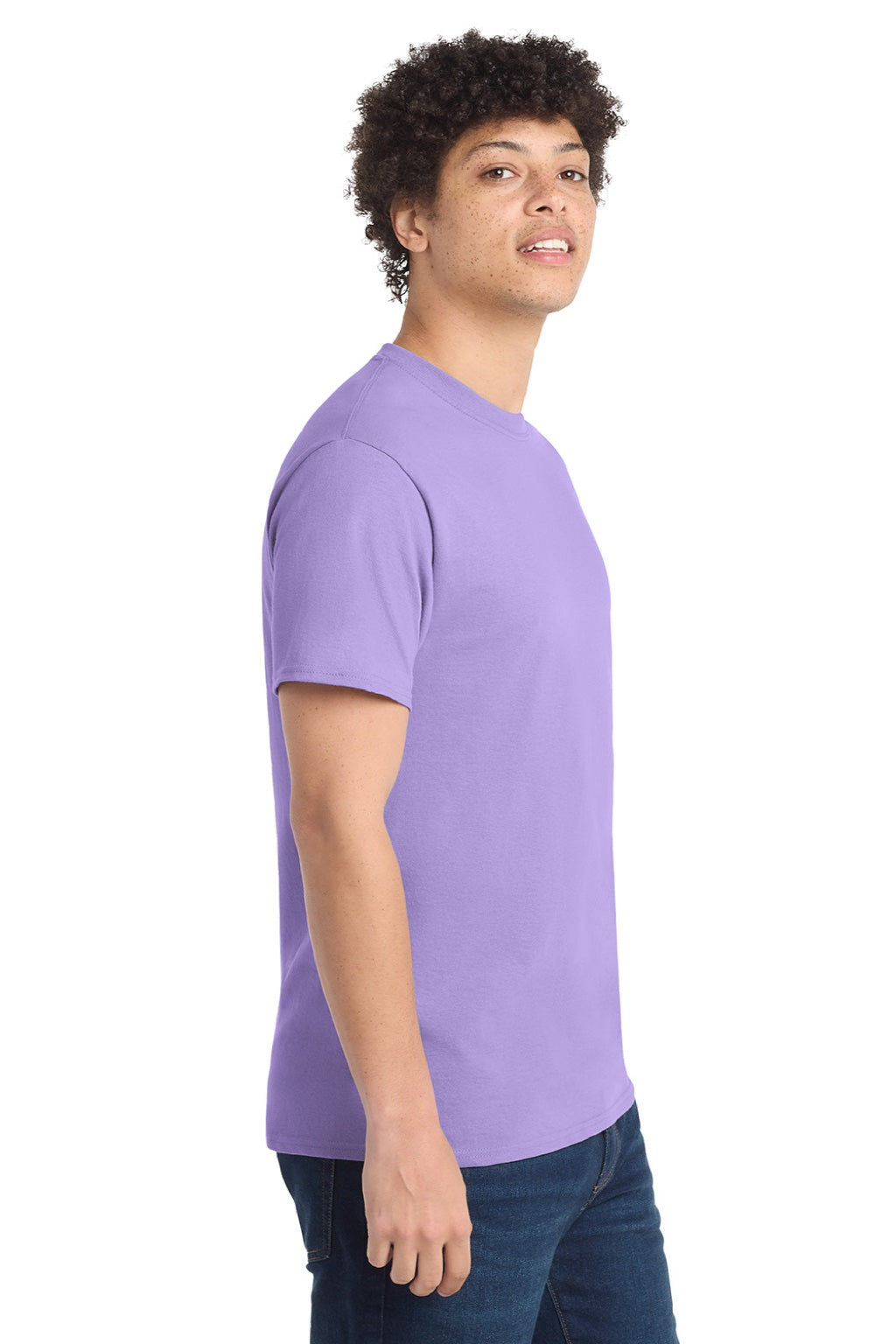 Port & Company PC54/PC54T Mens Core Short Sleeve Crewneck T-Shirt Lavender Purple Model Side