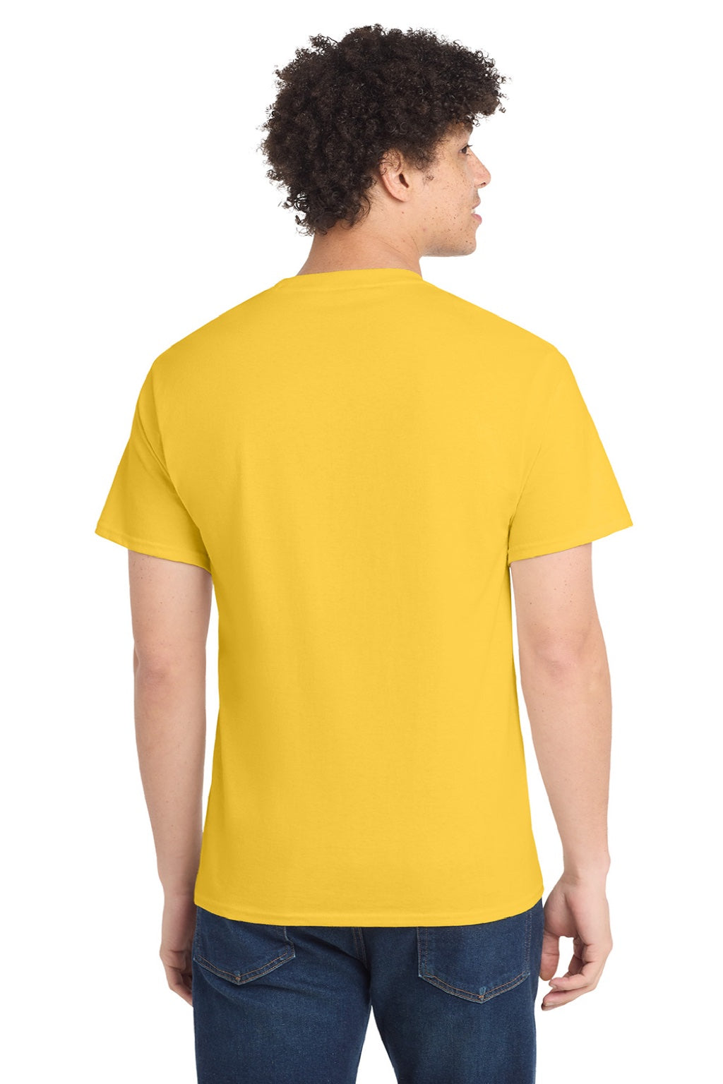 Port & Company PC54/PC54T Mens Core Short Sleeve Crewneck T-Shirt Lemon Yellow Model Back