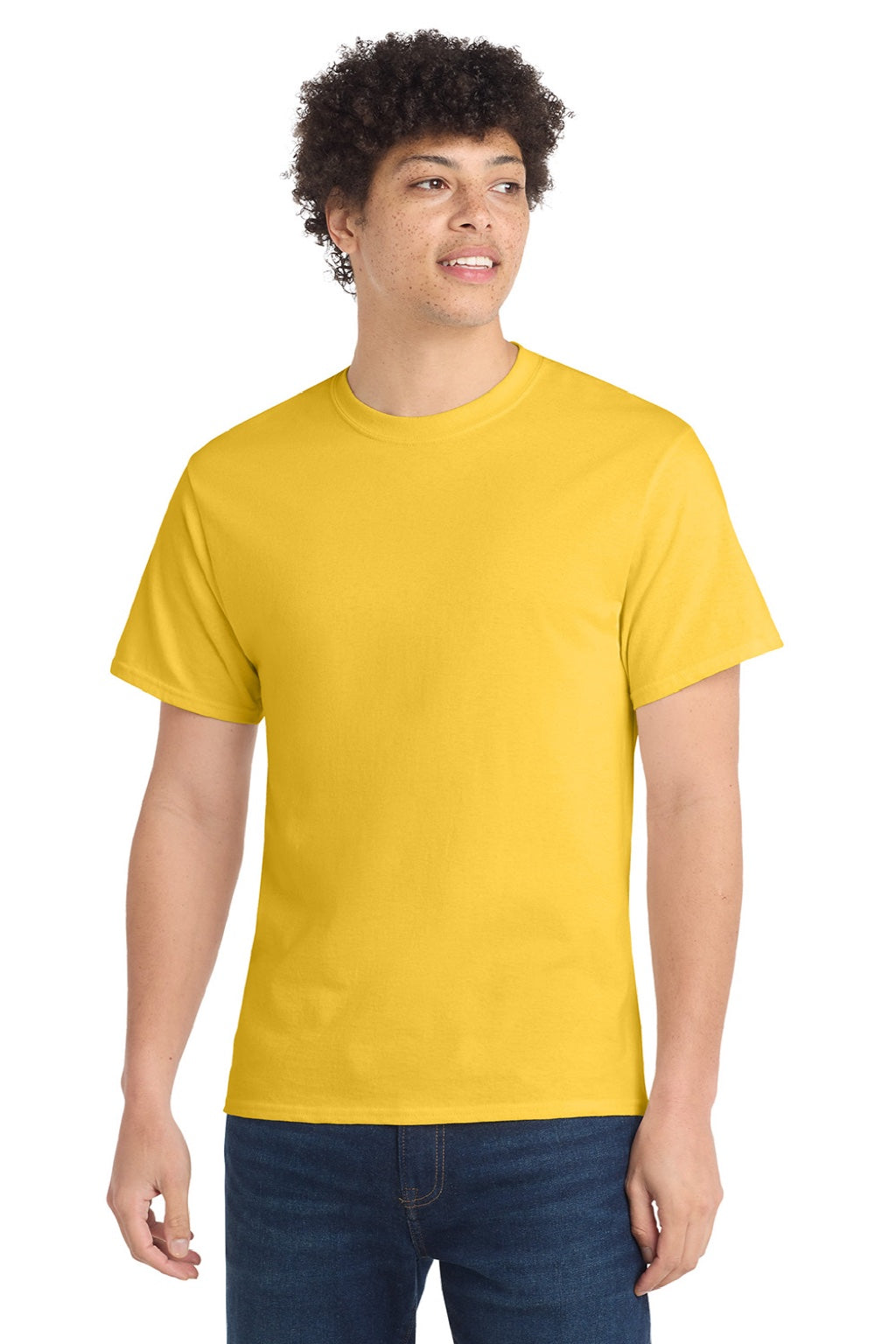 Port & Company PC54/PC54T Mens Core Short Sleeve Crewneck T-Shirt Lemon Yellow Model Front