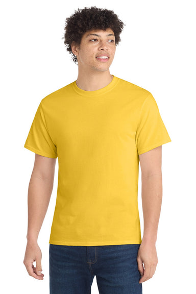 Port & Company PC54/PC54T Mens Core Short Sleeve Crewneck T-Shirt Lemon Yellow Model Front