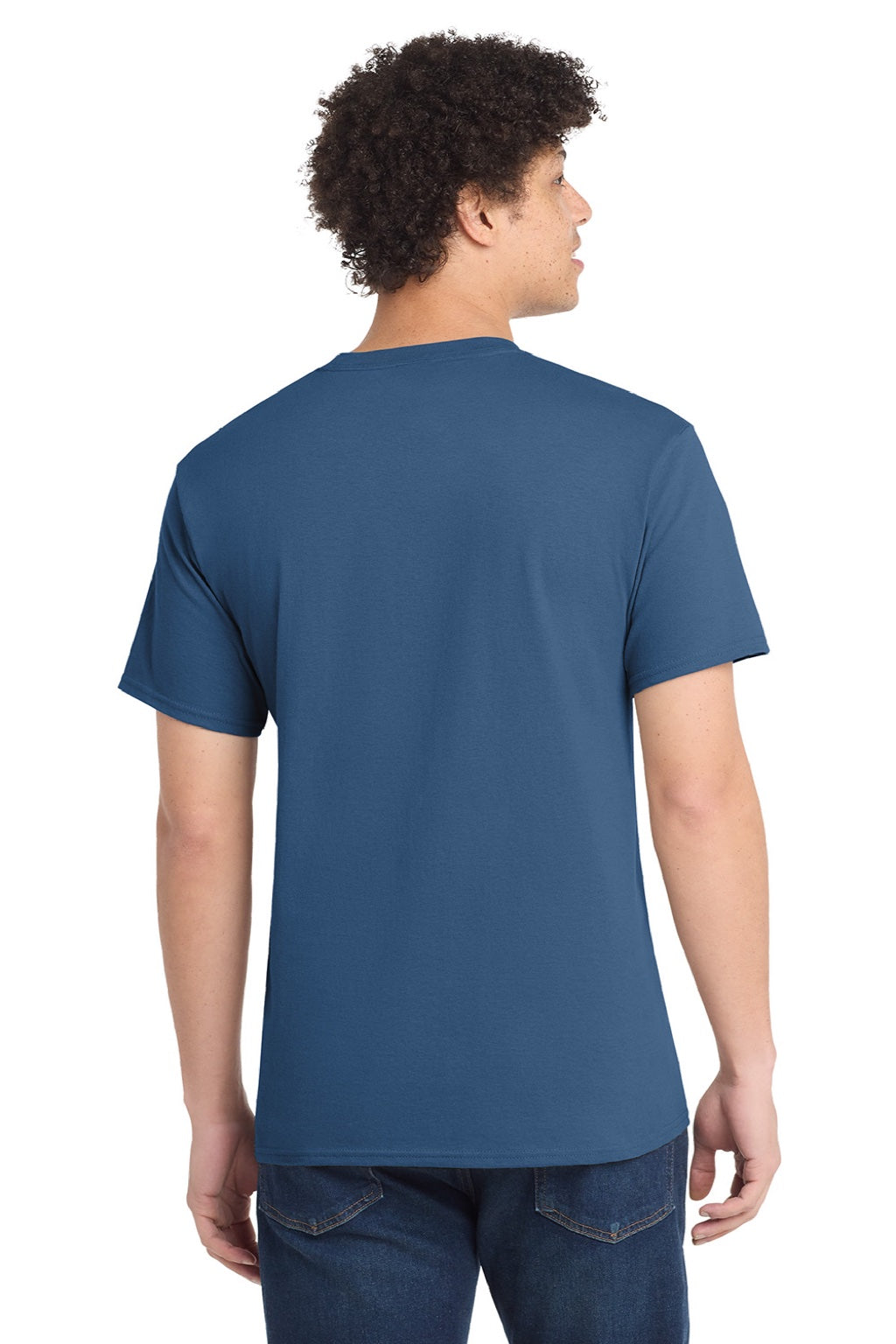 Port & Company PC54/PC54T Mens Core Short Sleeve Crewneck T-Shirt Neptune Blue Model Back