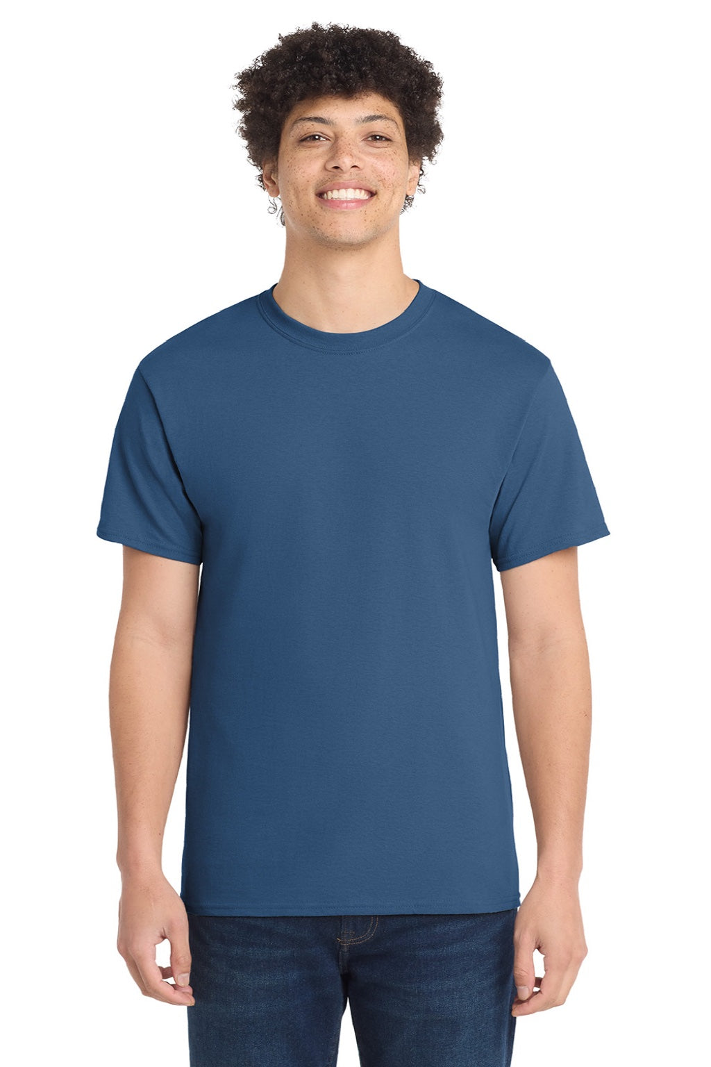 Port & Company PC54/PC54T Mens Core Short Sleeve Crewneck T-Shirt Neptune Blue Model Front