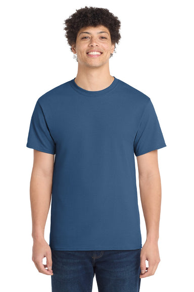 Port & Company PC54/PC54T Mens Core Short Sleeve Crewneck T-Shirt Neptune Blue Model Front