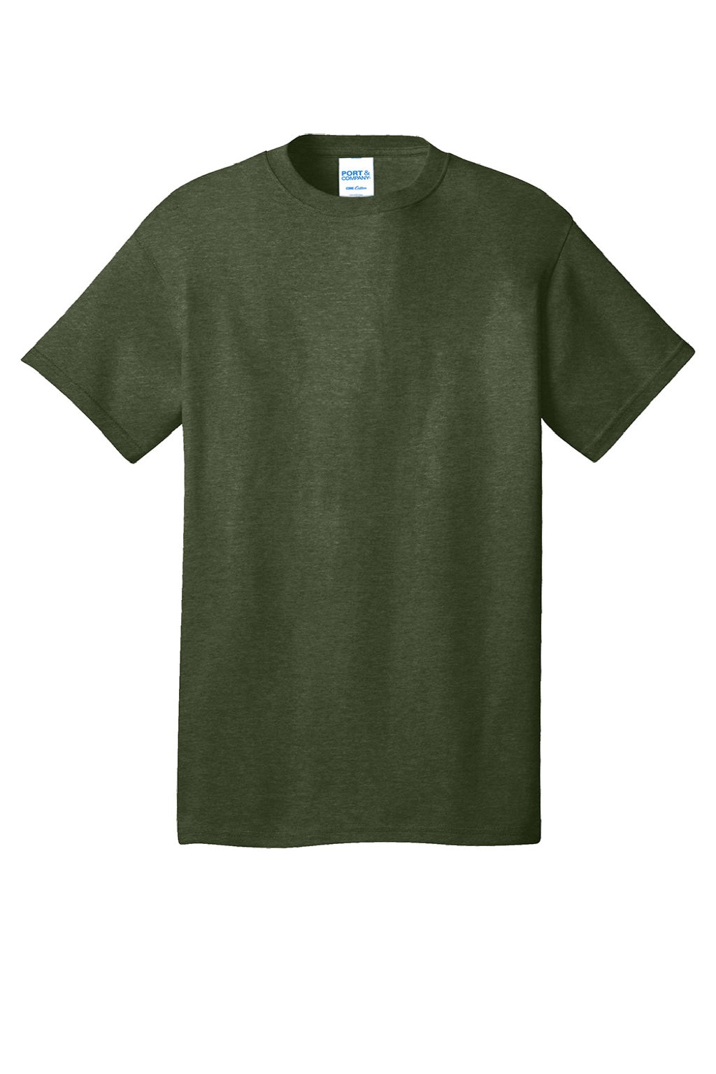 Port & Company PC54/PC54T Mens Core Short Sleeve Crewneck T-Shirt Heather Olive Drab Green Flat Front