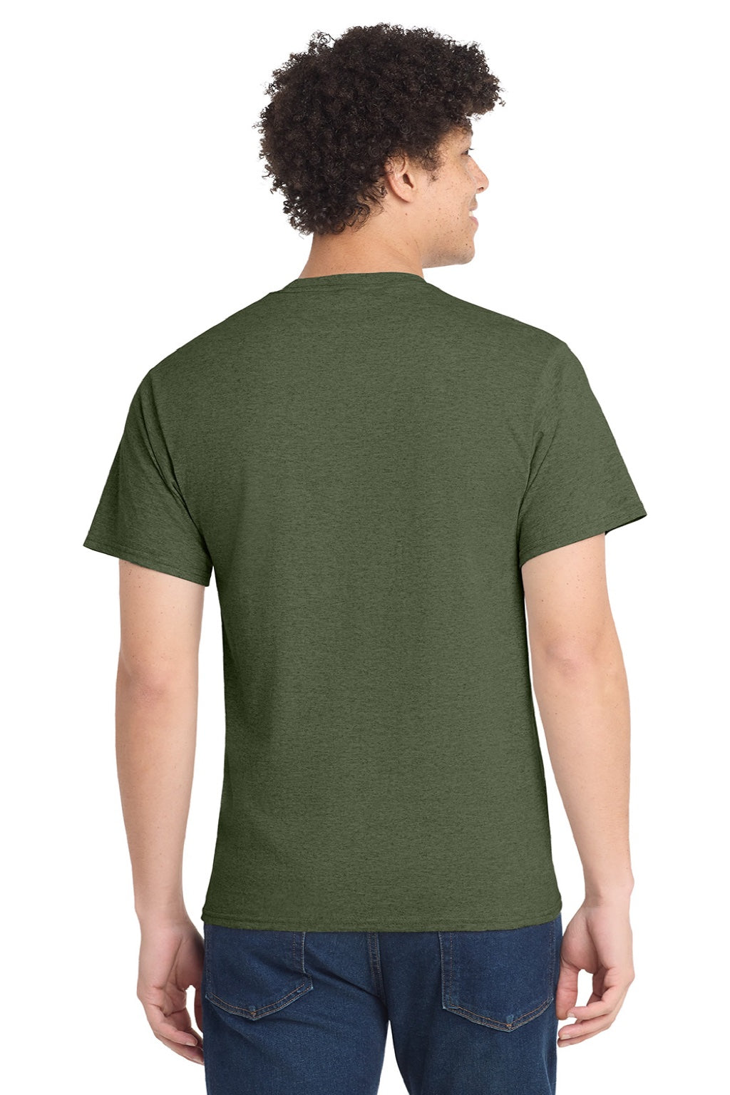 Port & Company PC54/PC54T Mens Core Short Sleeve Crewneck T-Shirt Heather Olive Drab Green Model Back