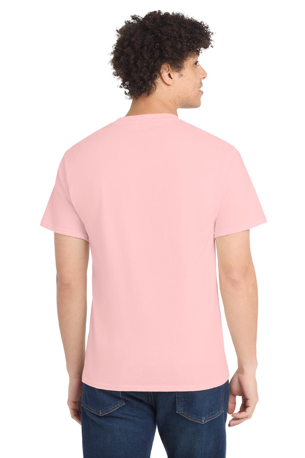 Port & Company PC54/PC54T Mens Core Short Sleeve Crewneck T-Shirt Pale Blush Pink Model Back