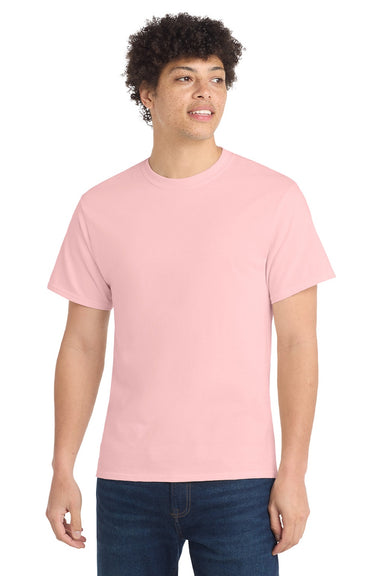 Port & Company PC54/PC54T Mens Core Short Sleeve Crewneck T-Shirt Pale Blush Pink Model Front
