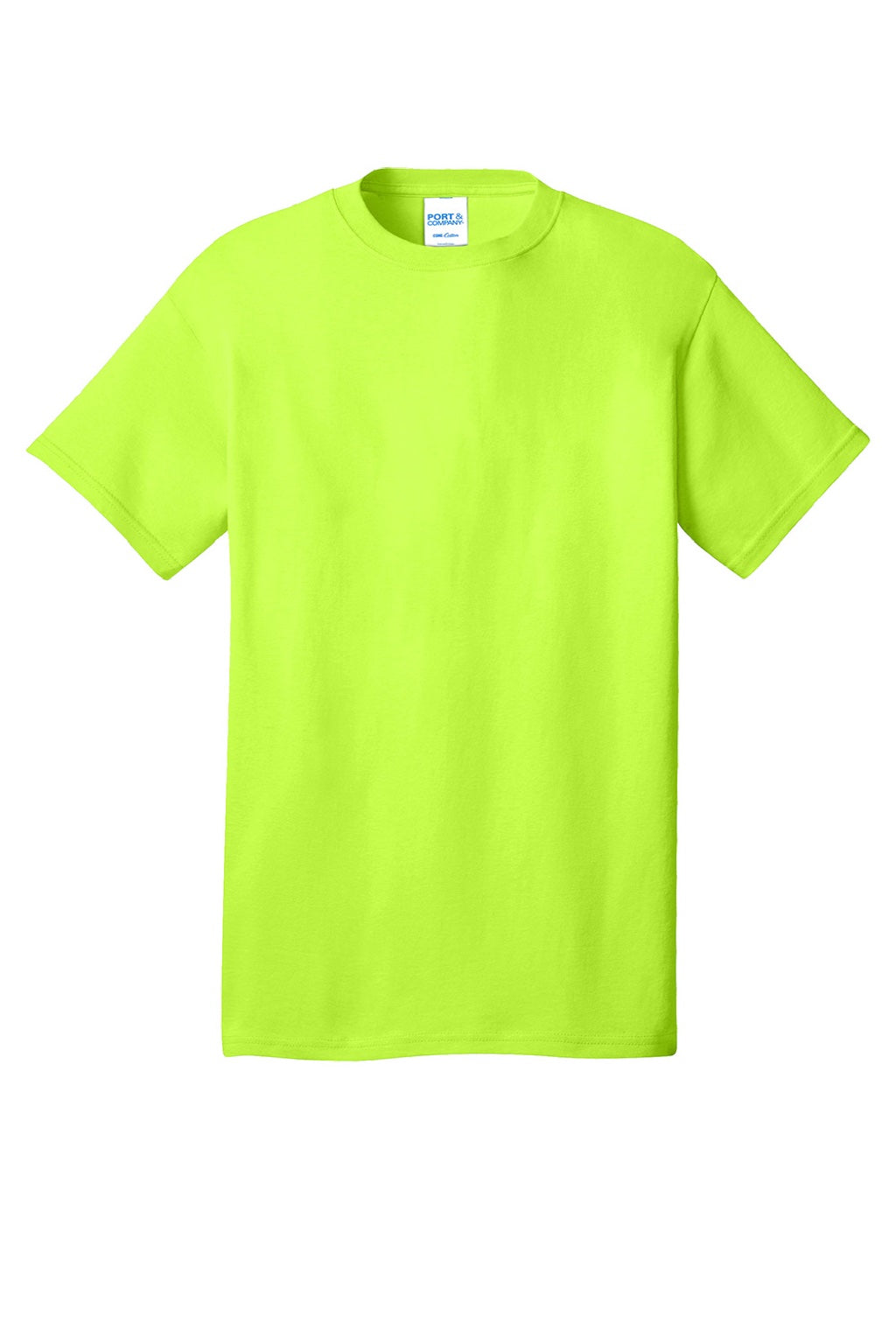 Port & Company PC54/PC54T Mens Core Short Sleeve Crewneck T-Shirt Safety Green Flat Front