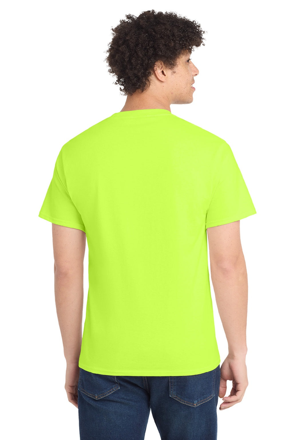 Port & Company PC54/PC54T Mens Core Short Sleeve Crewneck T-Shirt Safety Green Model Back