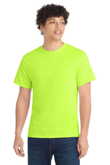 Port & Company PC54/PC54T Mens Core Short Sleeve Crewneck T-Shirt Safety Green Model Front