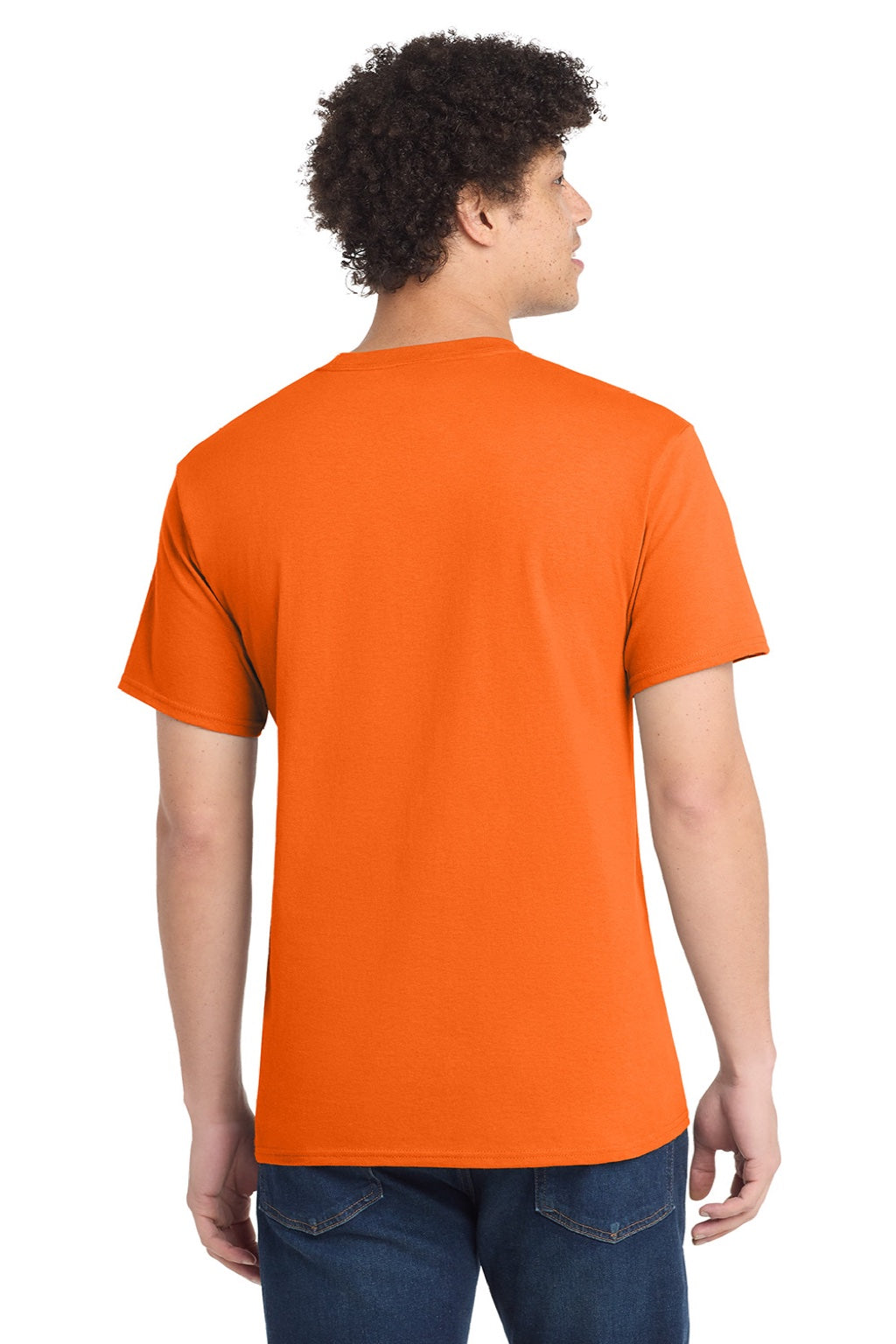 Port & Company PC54/PC54T Mens Core Short Sleeve Crewneck T-Shirt Safety Orange Model Back