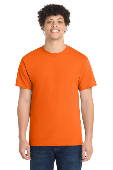 Port & Company PC54/PC54T Mens Core Short Sleeve Crewneck T-Shirt Safety Orange Model Front