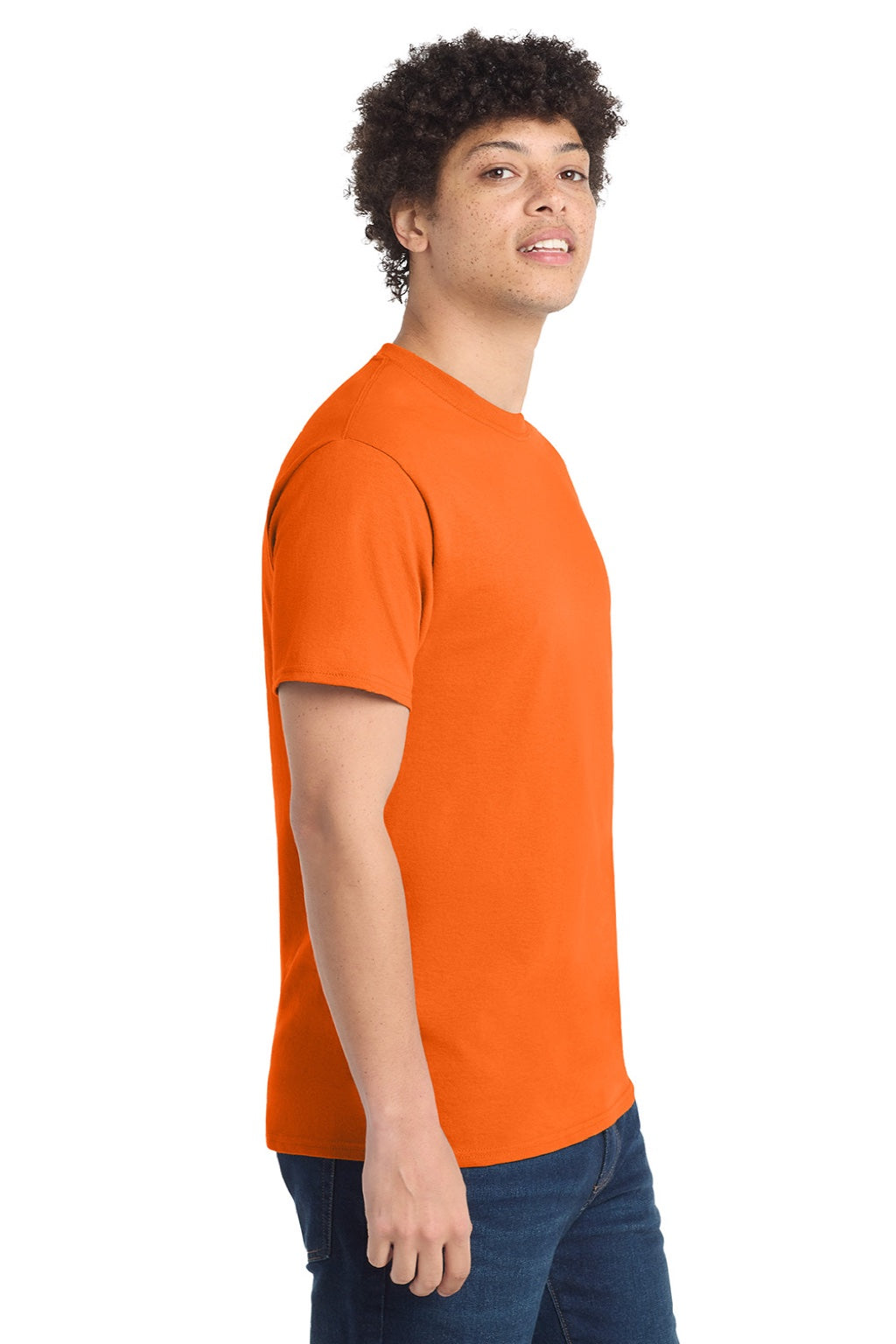 Port & Company PC54/PC54T Mens Core Short Sleeve Crewneck T-Shirt Safety Orange Model Side