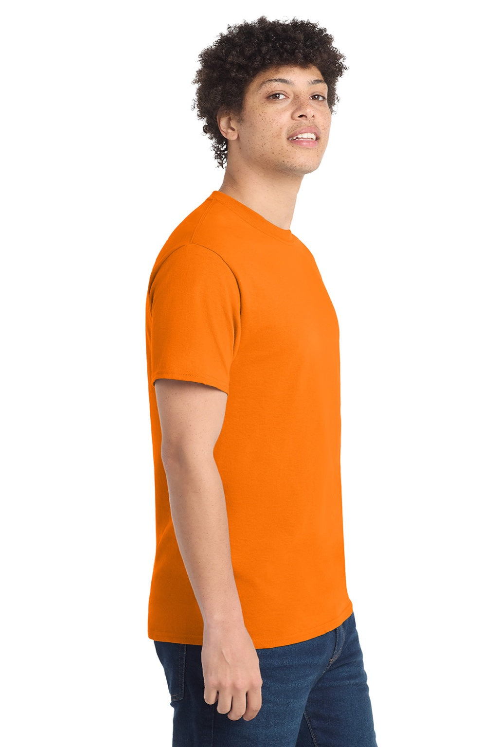 Port & Company PC54/PC54T Mens Core Short Sleeve Crewneck T-Shirt Tennessee Orange Model Side
