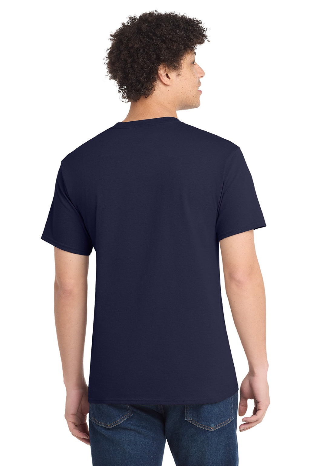 Port & Company PC54/PC54T Mens Core Short Sleeve Crewneck T-Shirt True Navy Blue Model Back