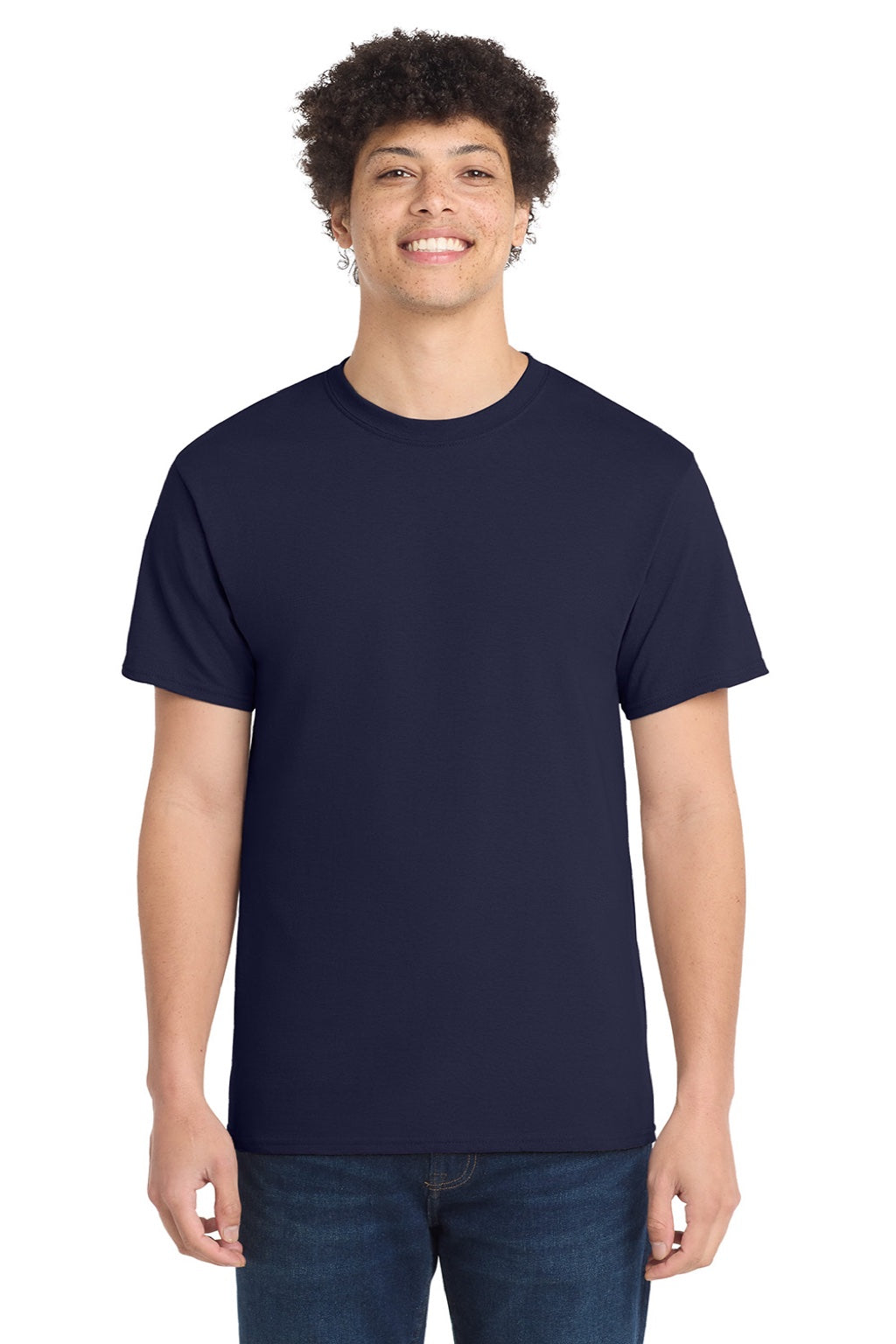 Port & Company PC54/PC54T Mens Core Short Sleeve Crewneck T-Shirt True Navy Blue Model Front